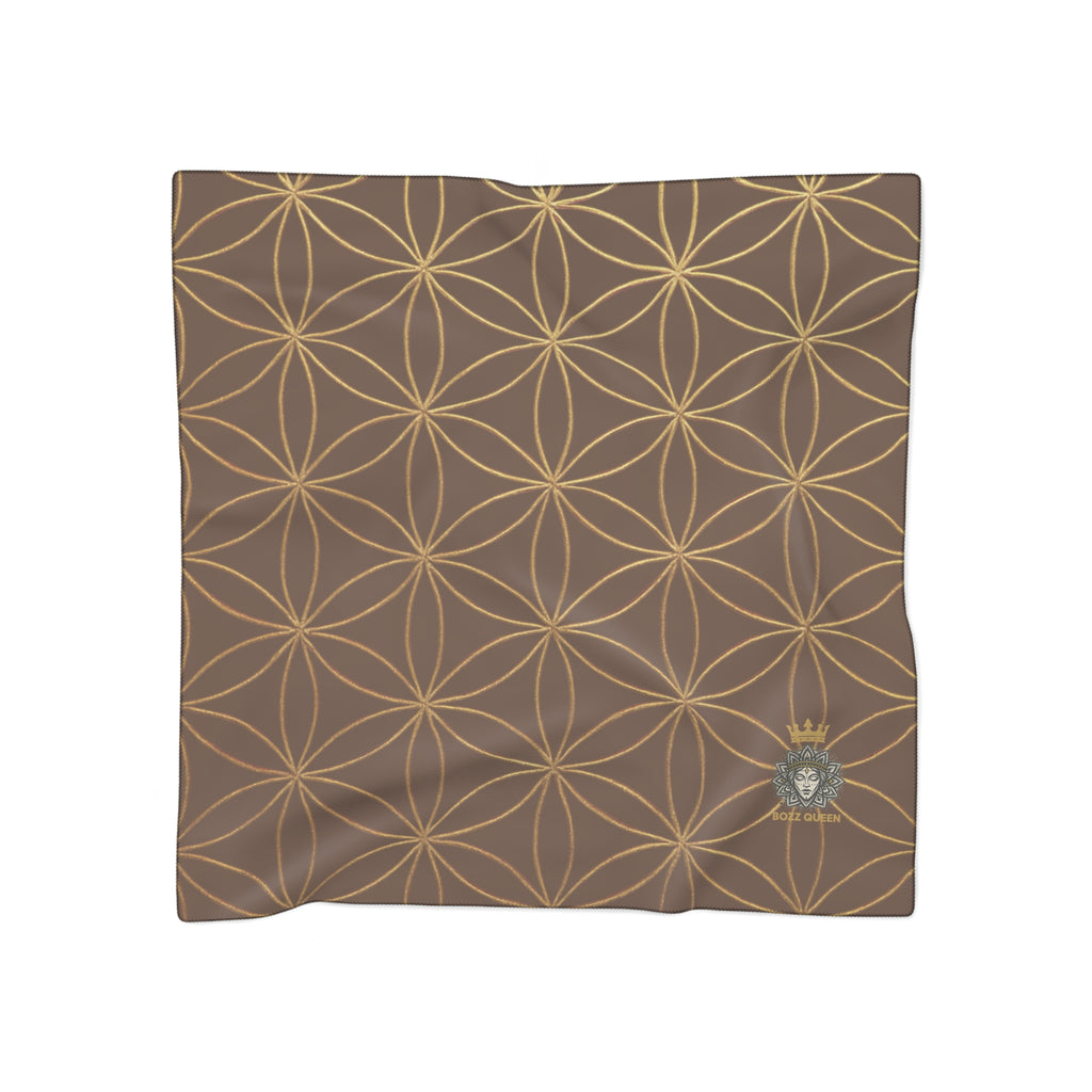 Bozz Queen Flower of Life Scarf - Brown & Gold Elegant Lightweight Poly Scarf