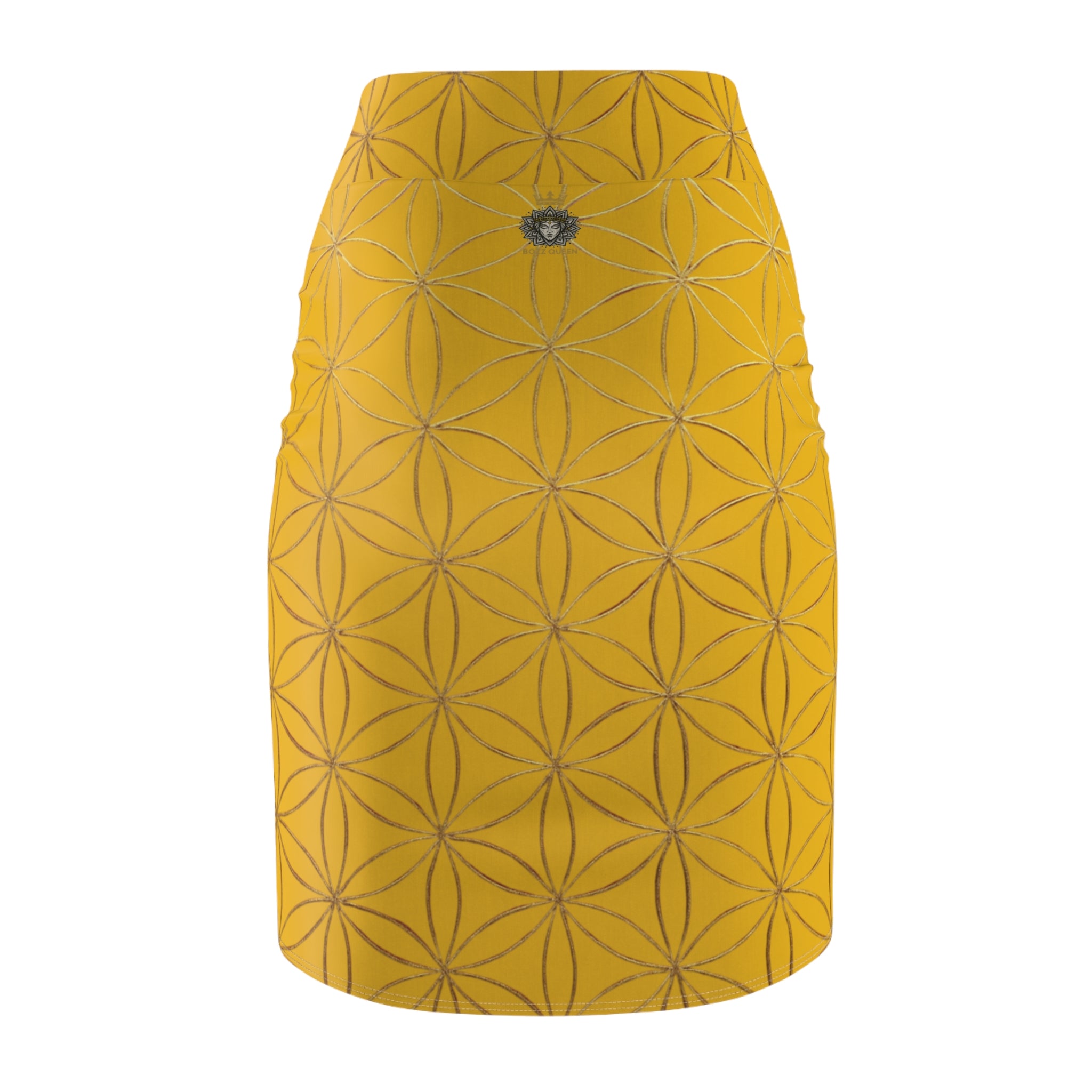 Yellow Flower of Life Pencil Skirt - Women's Chic Office & Date Night Skirt
