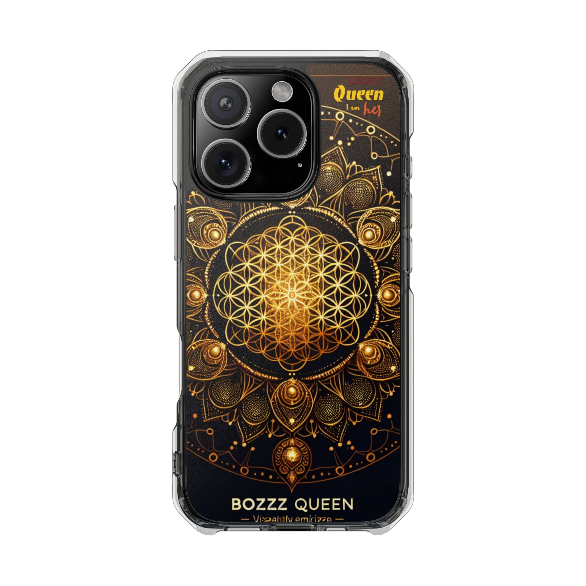 Magnetic Phone Case with Spiritual Mandala Design, Bozz Queen, Durable Clear Impact Case, Unique Gift for Spiritual Seekers, Phone Accessory