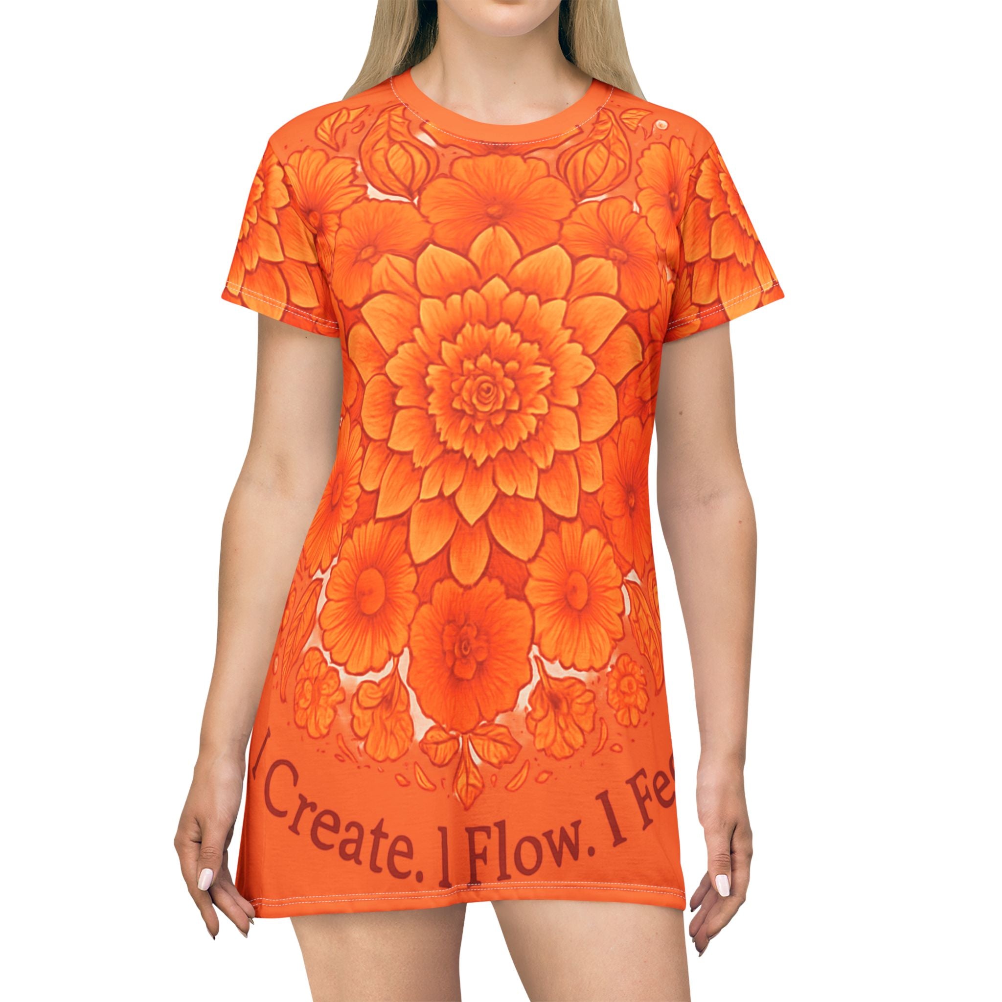 Light Orange Chakra Flow T-Shirt Dress - Sacral Energy (Svadhisthana) Creative Wear
