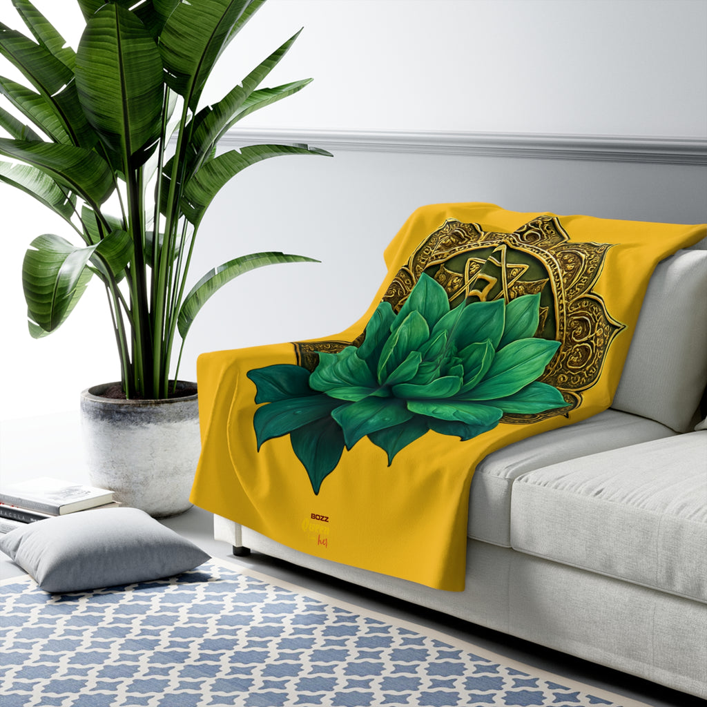 Heart Chakra Green Lotus Sherpa Blanket - Meditation & Yoga Decor