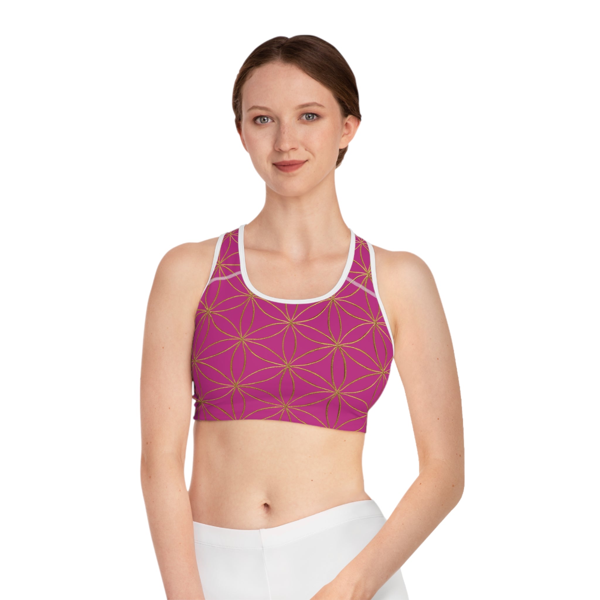 Bozz Queen Pink & Gold Flower of Life Sports Bra - Yoga Workout Top