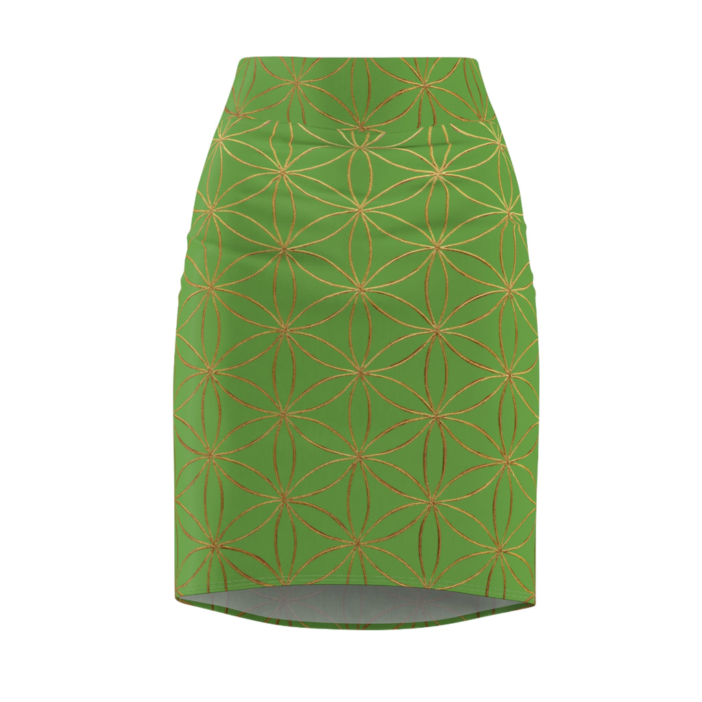 Green Flower of Life Pencil Skirt - Women's Chic Office & Date Night Skirt
