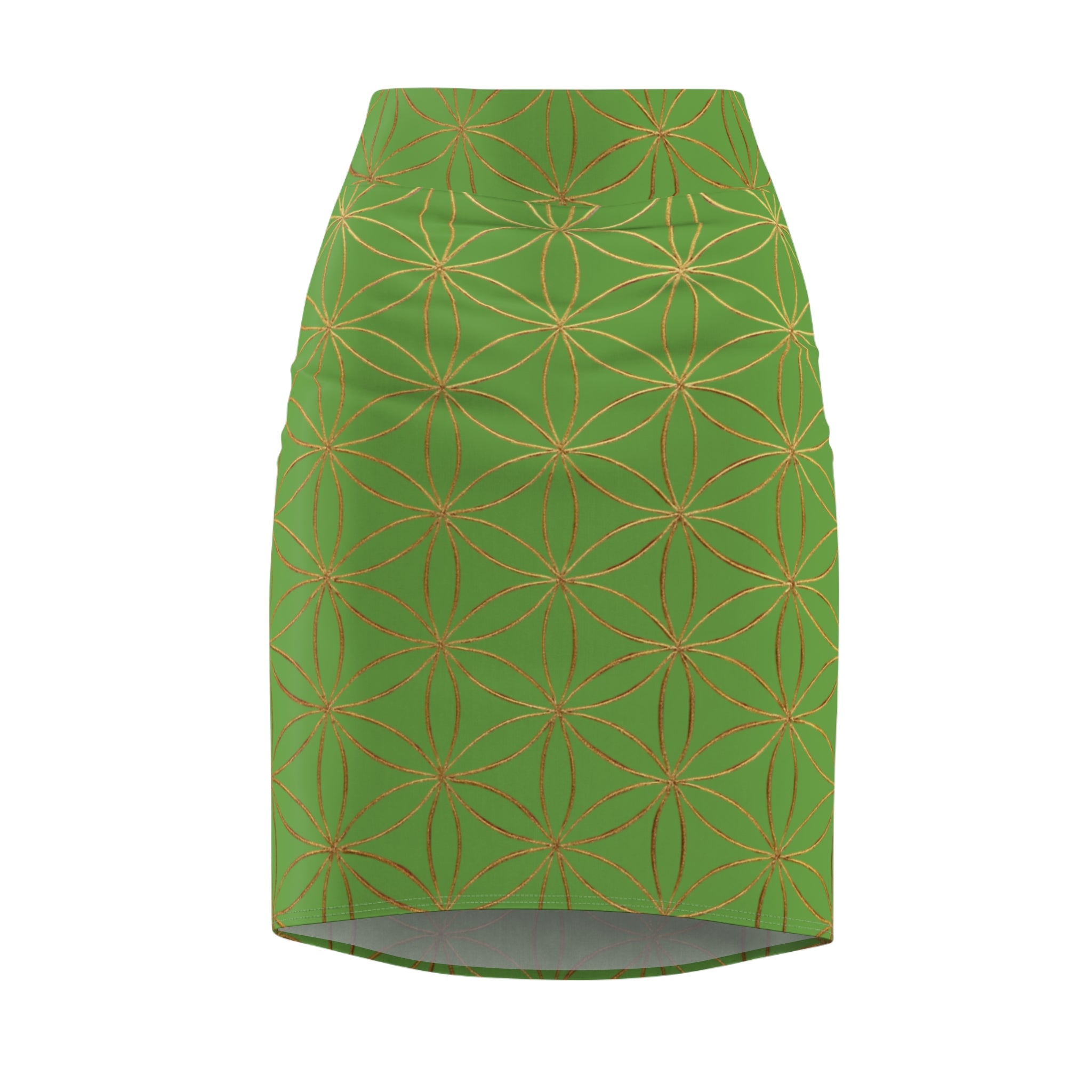 Green Flower of Life Pencil Skirt - Women's Chic Office & Date Night Skirt