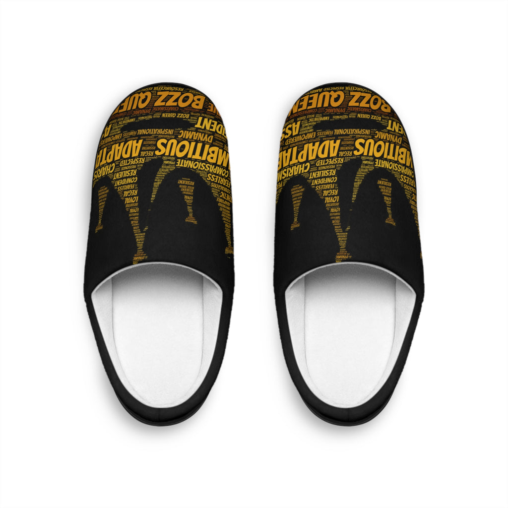 Bozz Queen Black & Gold Women's Indoor Slippers - Soft Flannel House Shoes