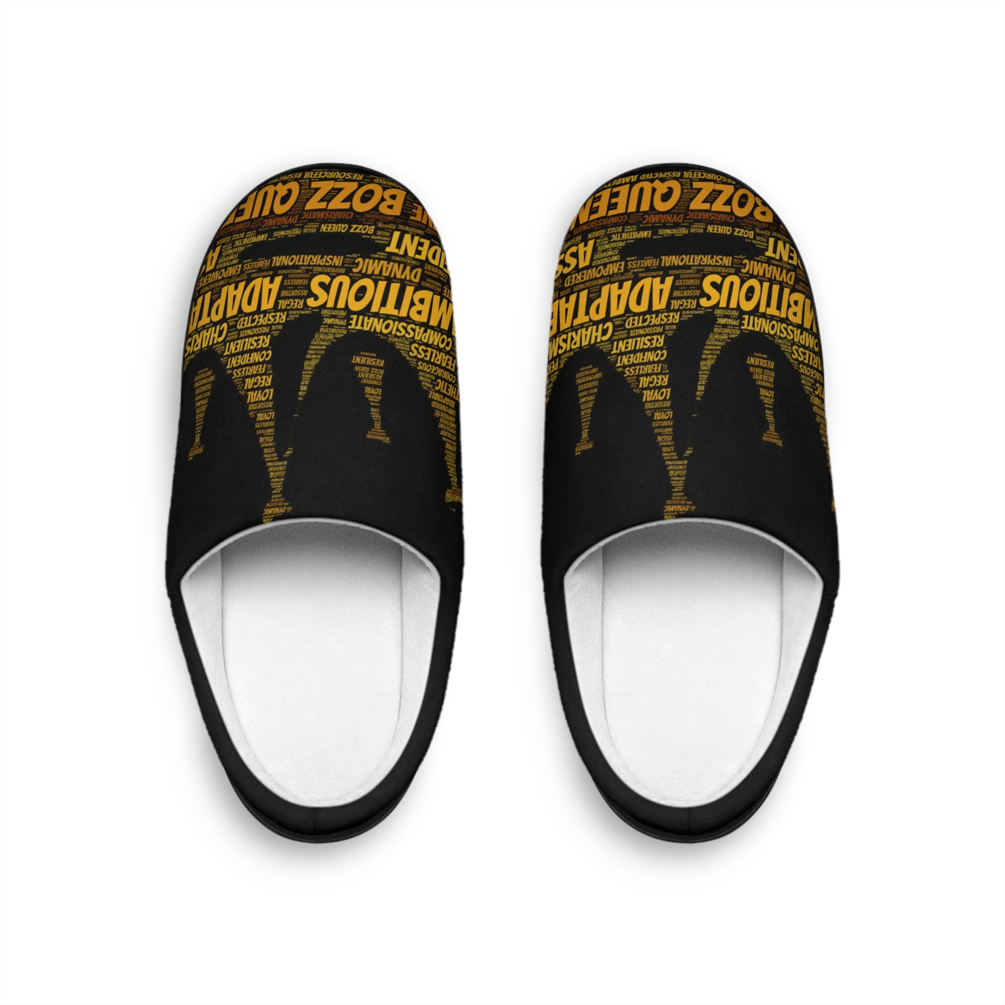 Bozz Queen Black & Gold Women's Indoor Slippers - Soft Flannel House Shoes