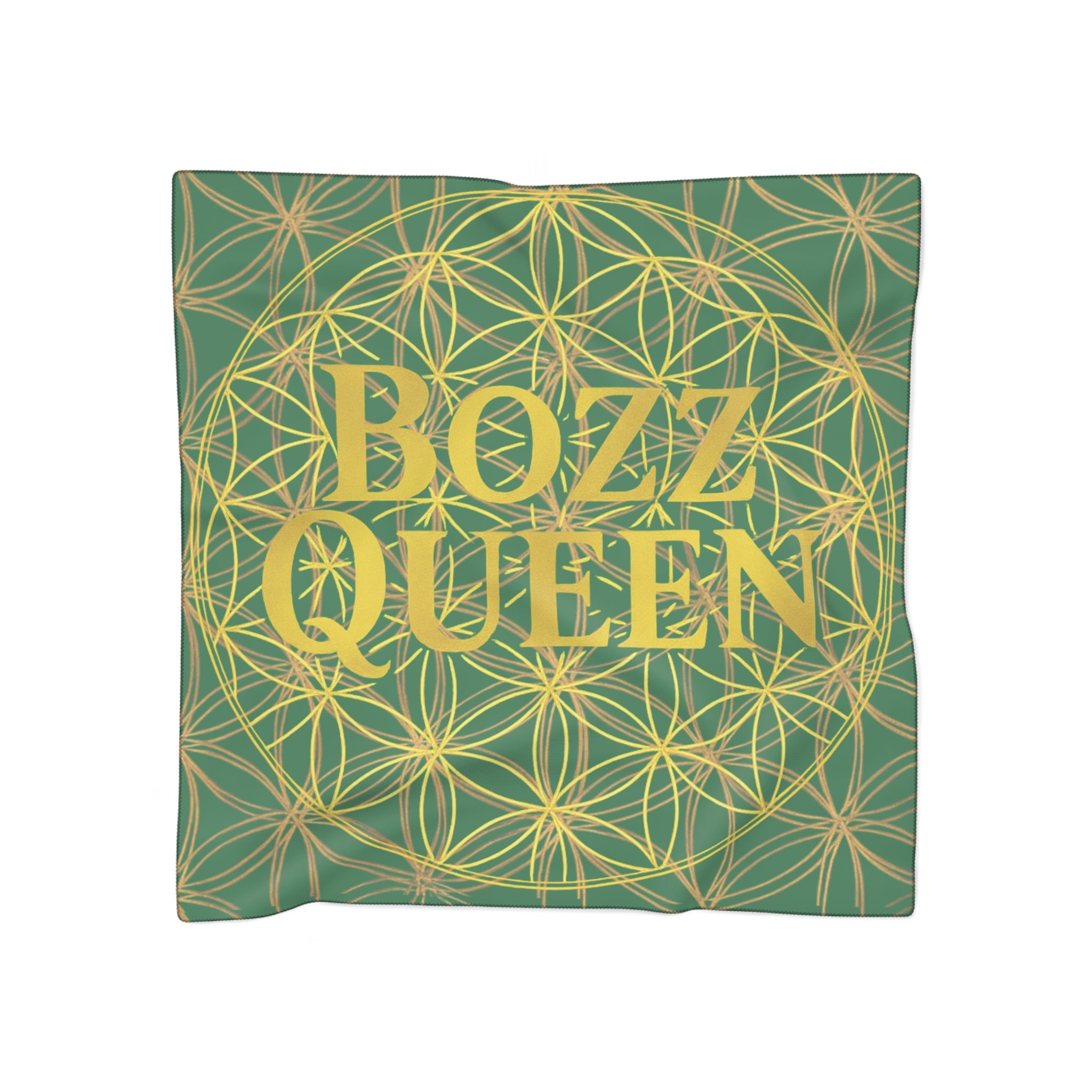 Bozz Queen Dark Green Poly Scarf - Vibrant Flower of Life Design for Stylish Women