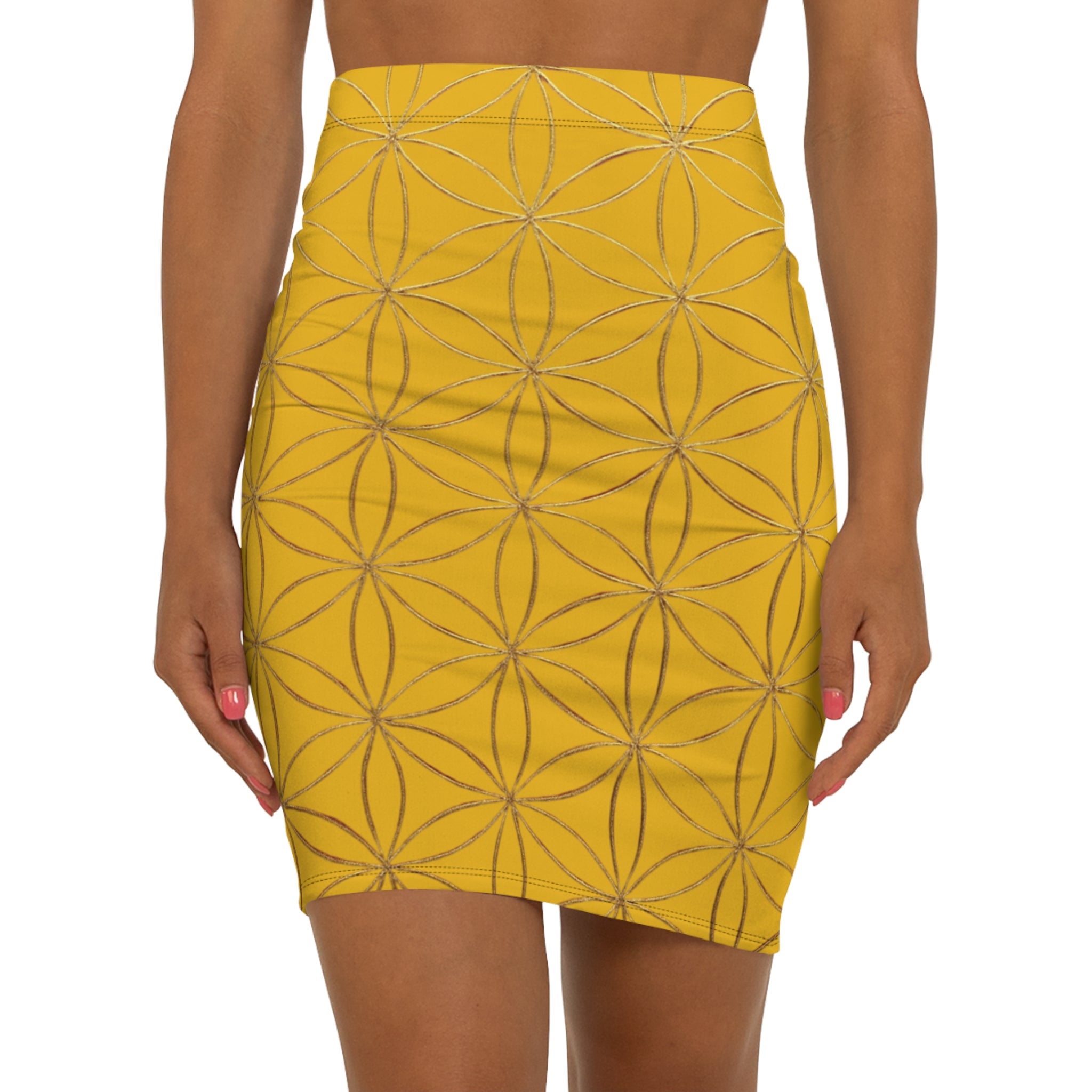 Yellow Flower of Life Pencil Skirt - Women's Chic Office & Date Night Skirt