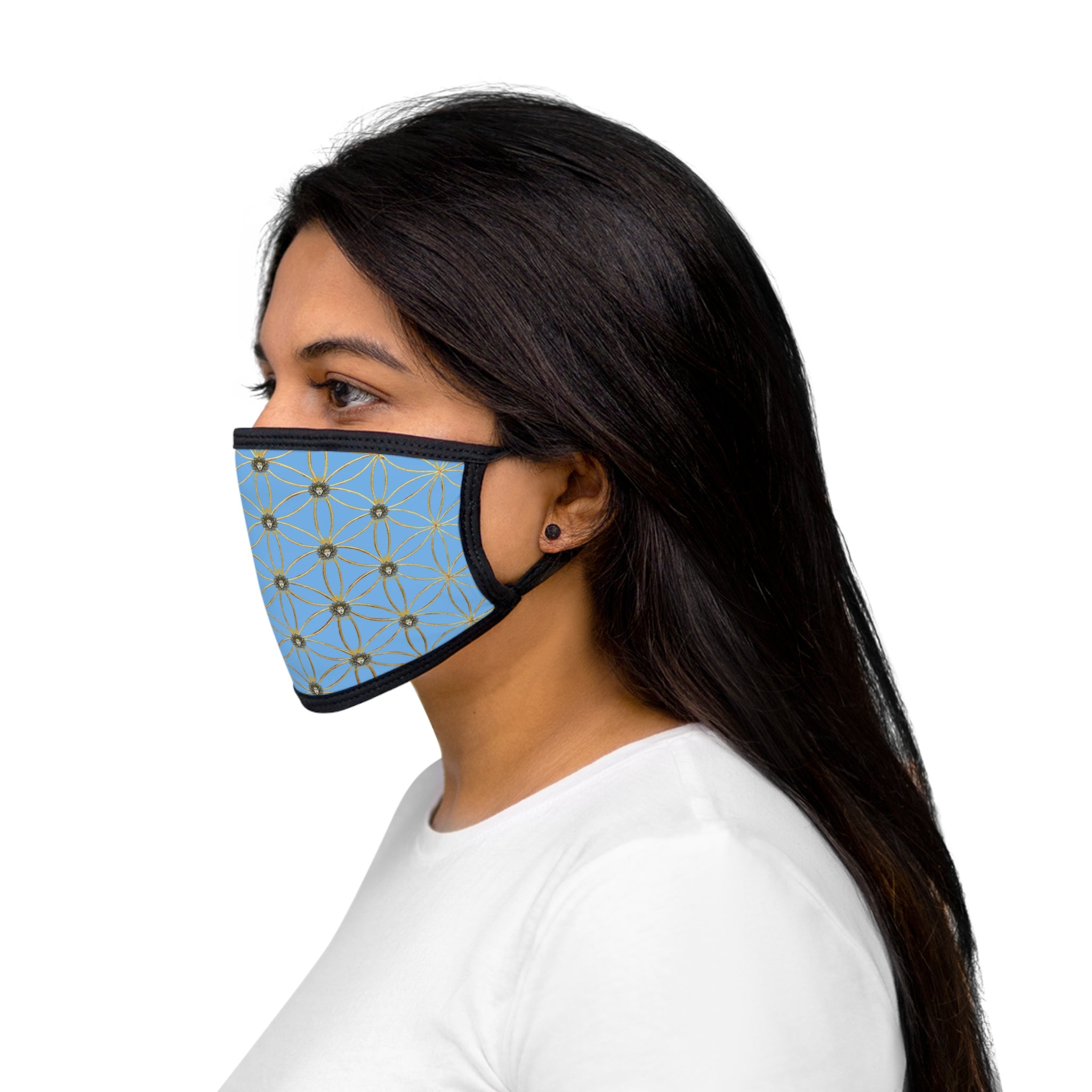 Bozz Queen Flower of Life Face Mask - Light Blue & Gold Stylish Breathable Cloth Mask