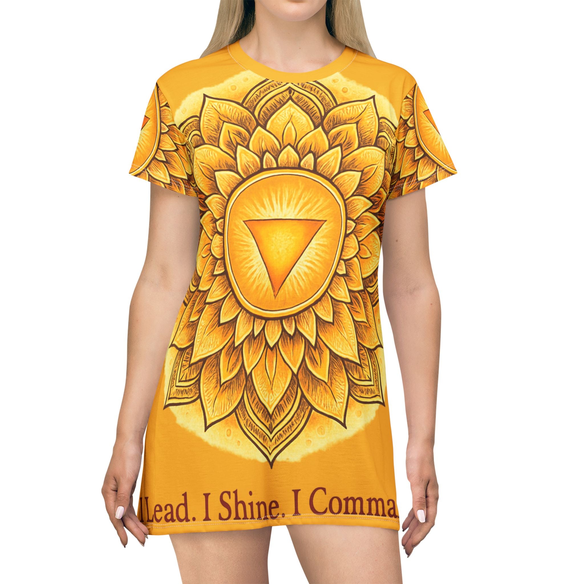 Yellow Empowerment Flow T-Shirt Dress - I Lead. I Shine. I Command. | Confidence Affirmation Wear