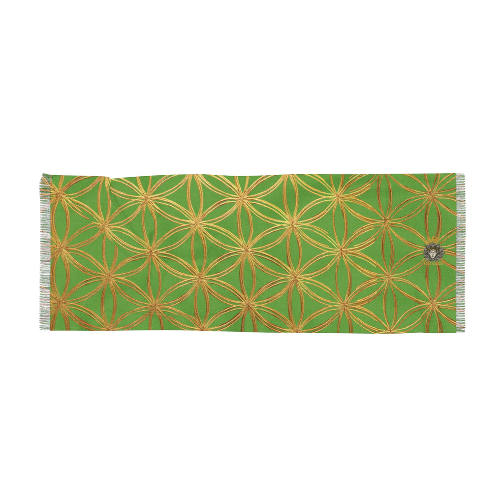 Green & Gold Flower of Life Scarf - Geometric Pattern | Bozz Queen