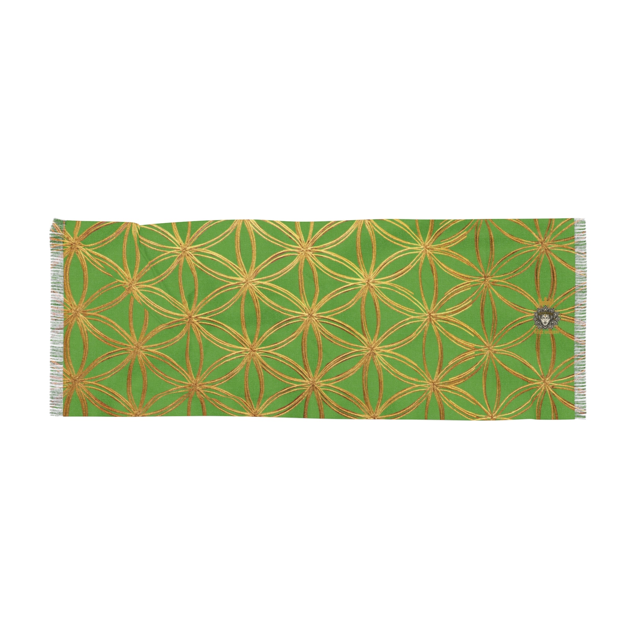 Green & Gold Flower of Life Scarf - Geometric Pattern | Bozz Queen
