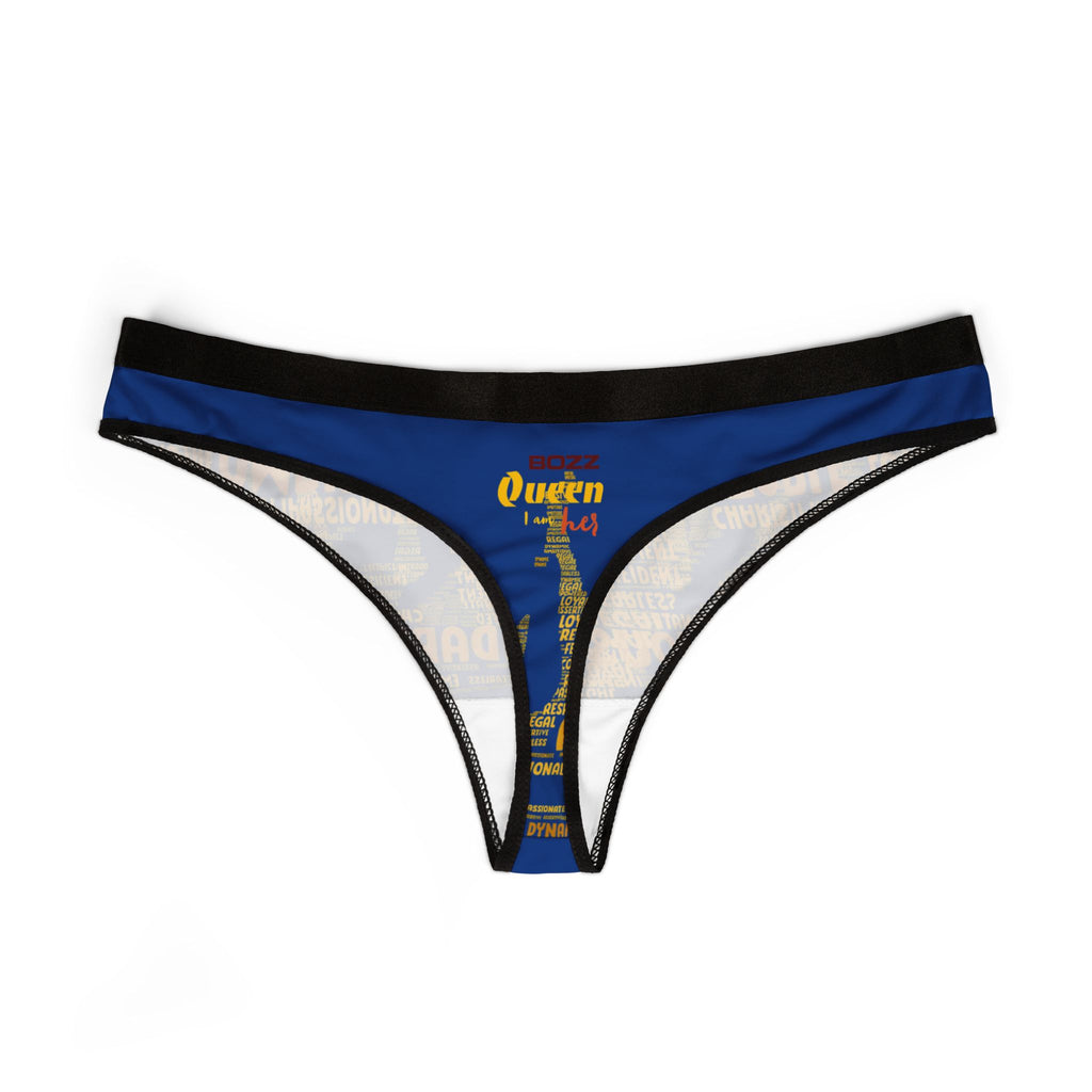 Women's Dark Blue Yellow Thongs - Bold Statement Motivational Lingerie