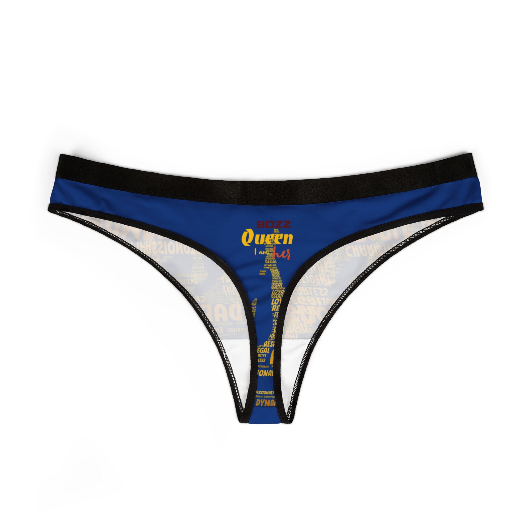Women's Dark Blue Yellow Thongs - Bold Statement Motivational Lingerie