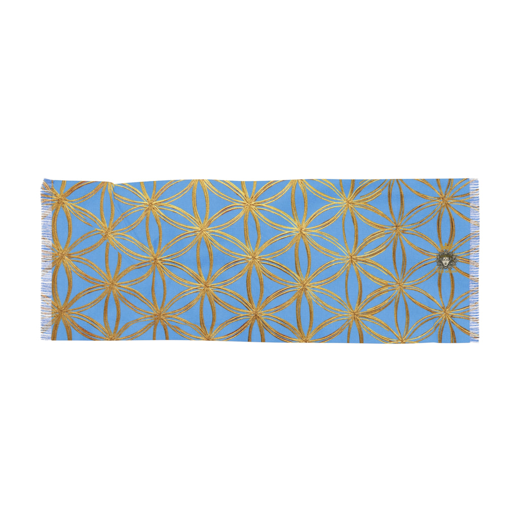 Light Blue & Gold Flower of Life Scarf - Geometric Pattern | Bozz Queen