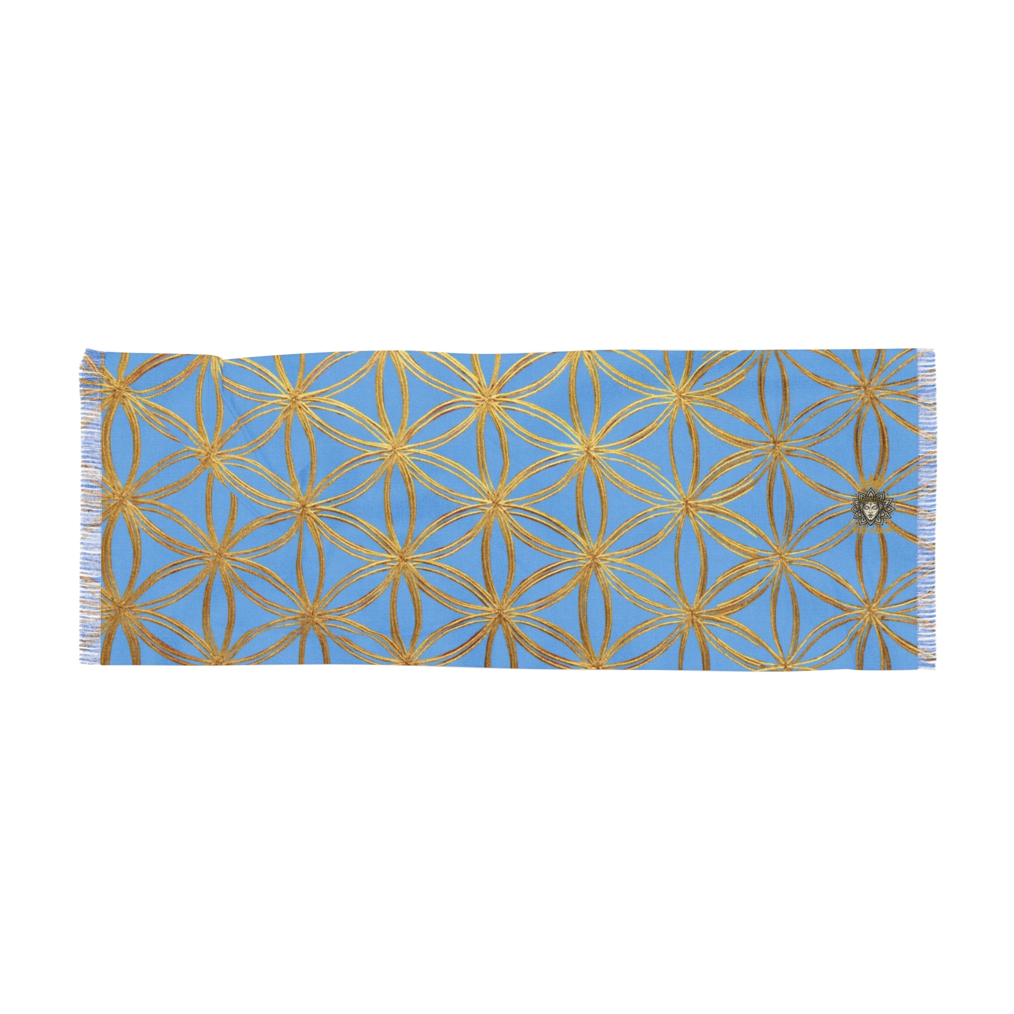 Light Blue & Gold Flower of Life Scarf - Geometric Pattern | Bozz Queen