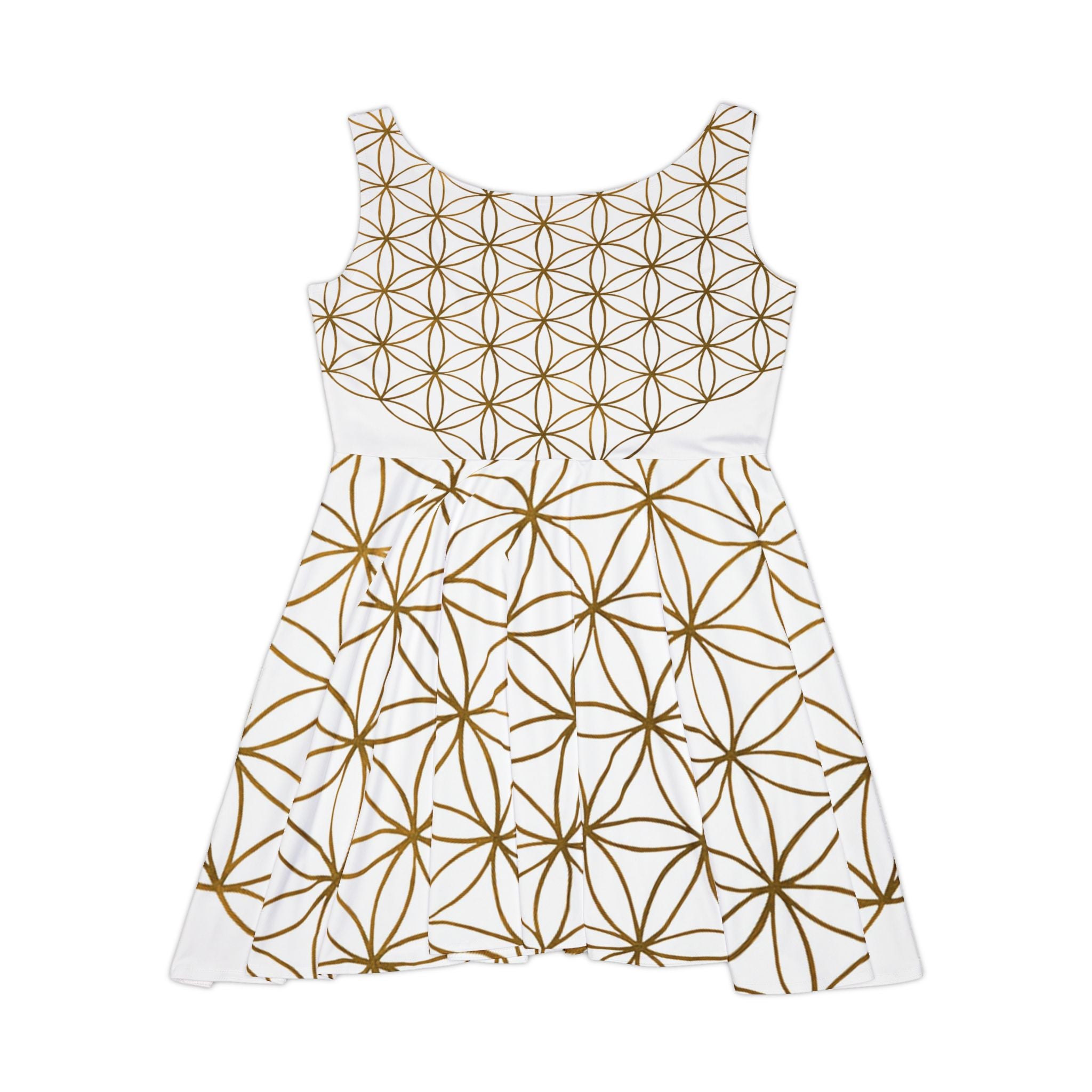 White Gold Flower of Life Skater Dress - Women's Stylish Party & Casual Dress