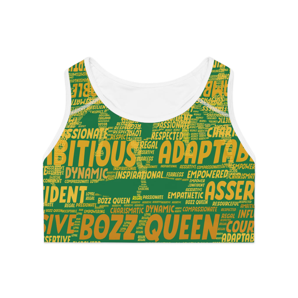 Empowered Words Sports Bra - Bozz Queen Origin Collection | Dark Green & Yellow