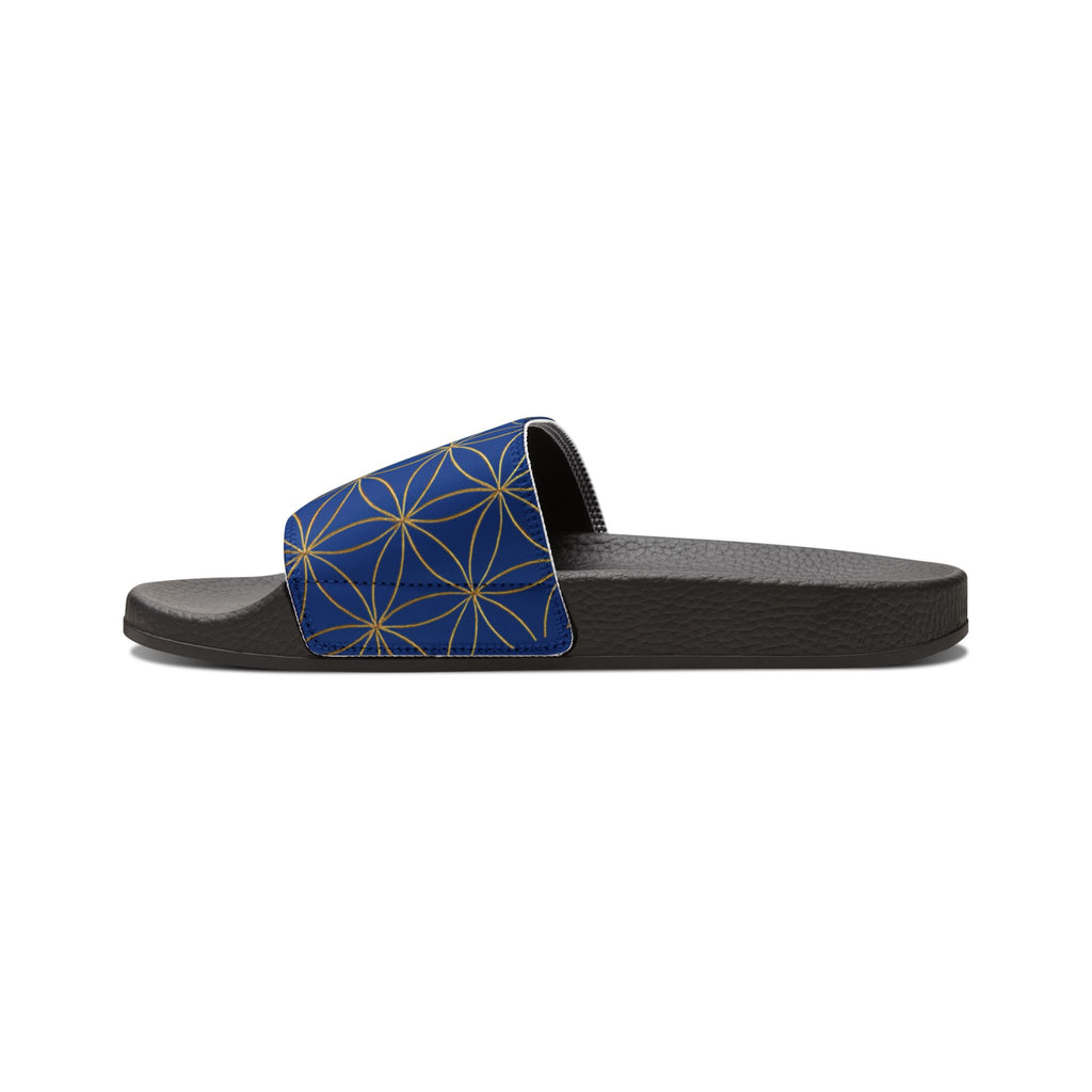 Bozz Queen Dark Blue Flower of Life Women's Sandals - Removable Strap Beach Slides