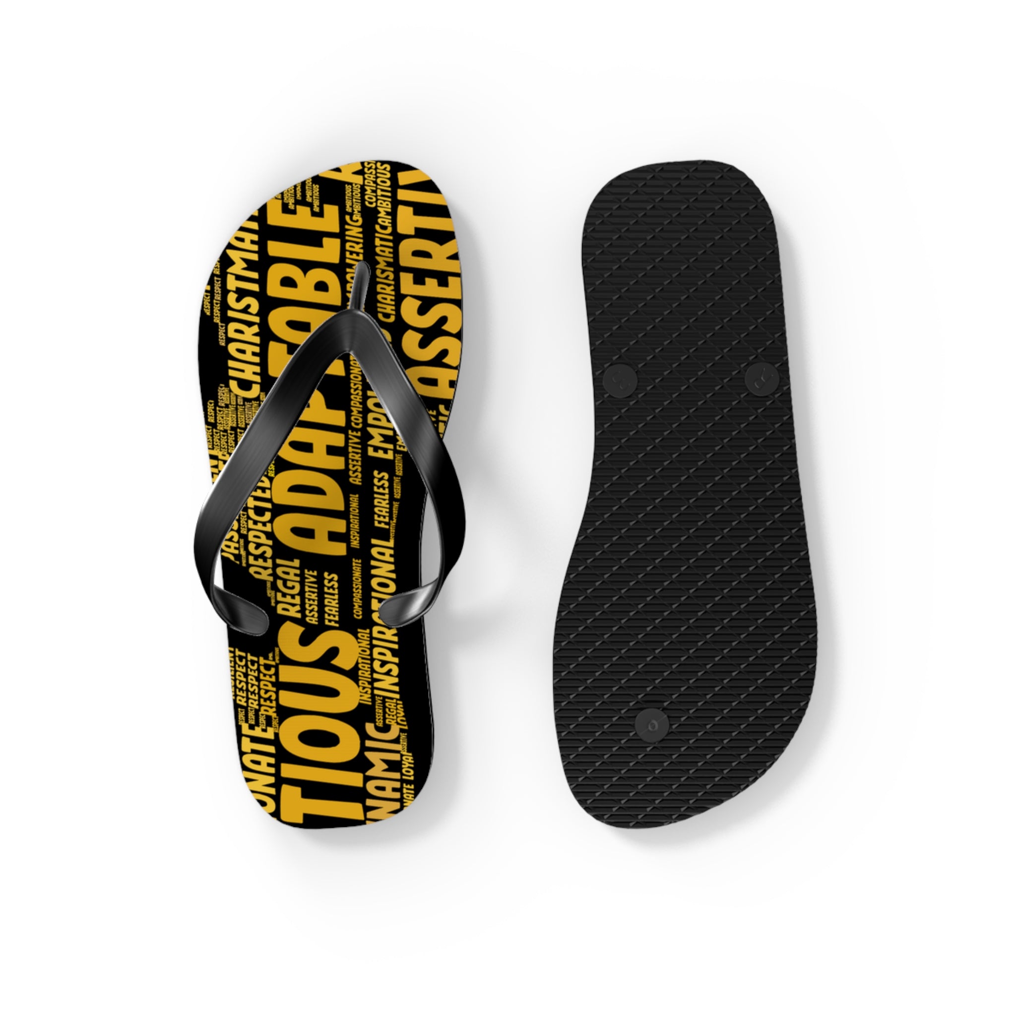 Bozz Queen Black & Gold Bold Statement Flip Flops - Tropical Beach Sandals