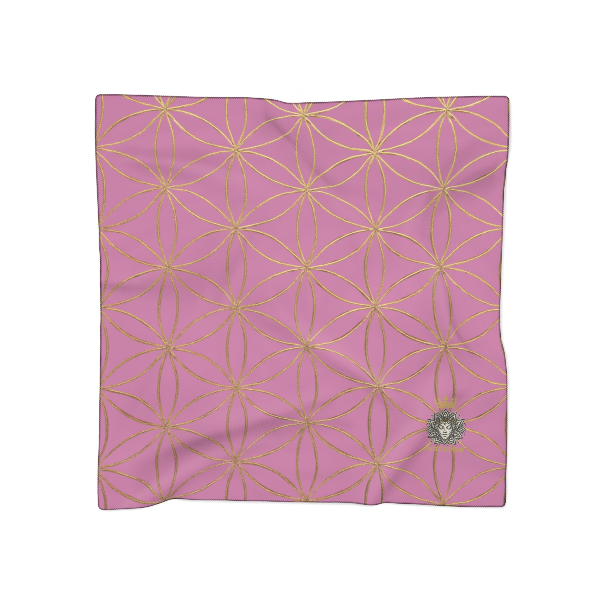 Bozz Queen Flower of Life Scarf - Light Pink & Gold Elegant Lightweight Poly Scarf