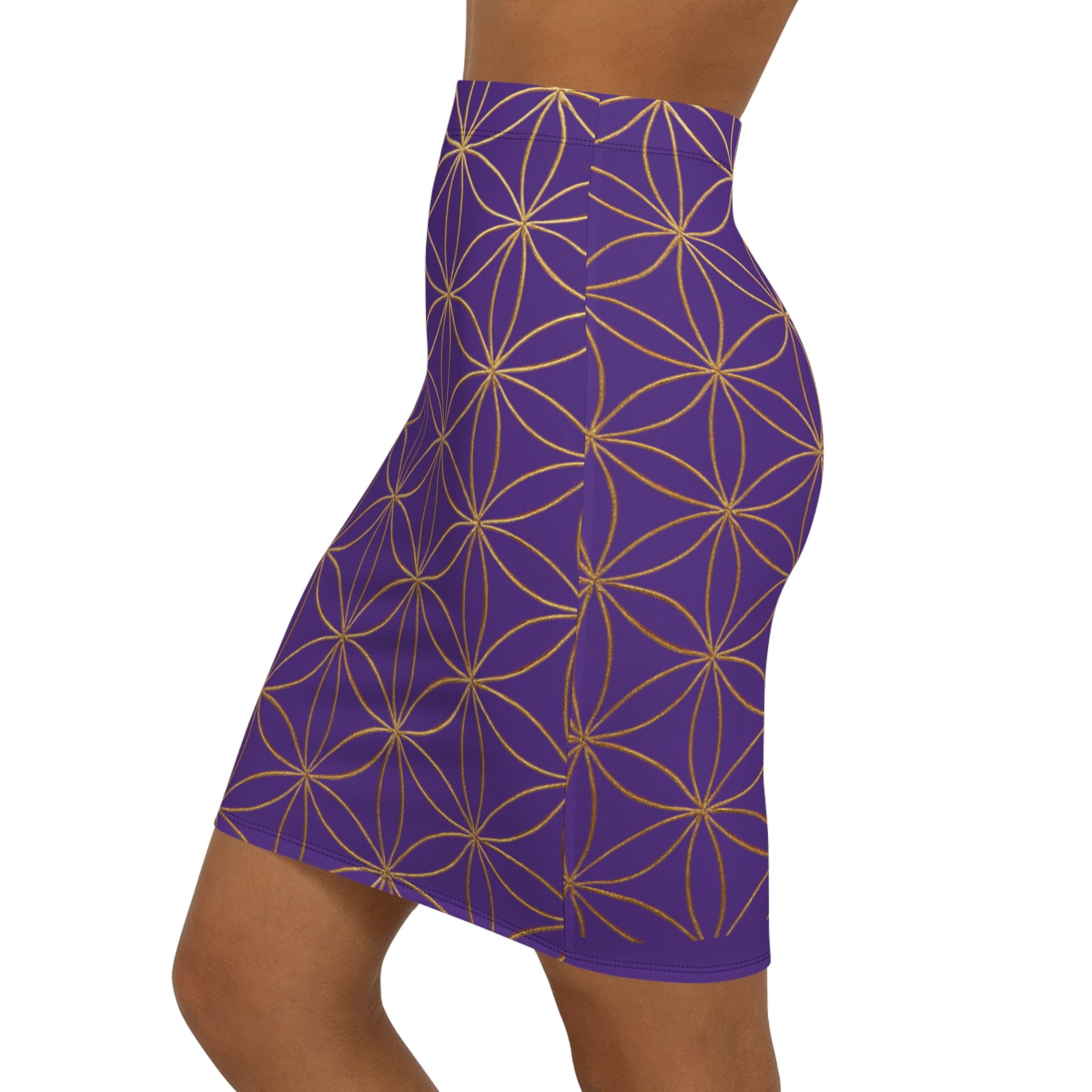 Purple Flower of Life Pencil Skirt - Women's Chic Office & Date Night Skirt