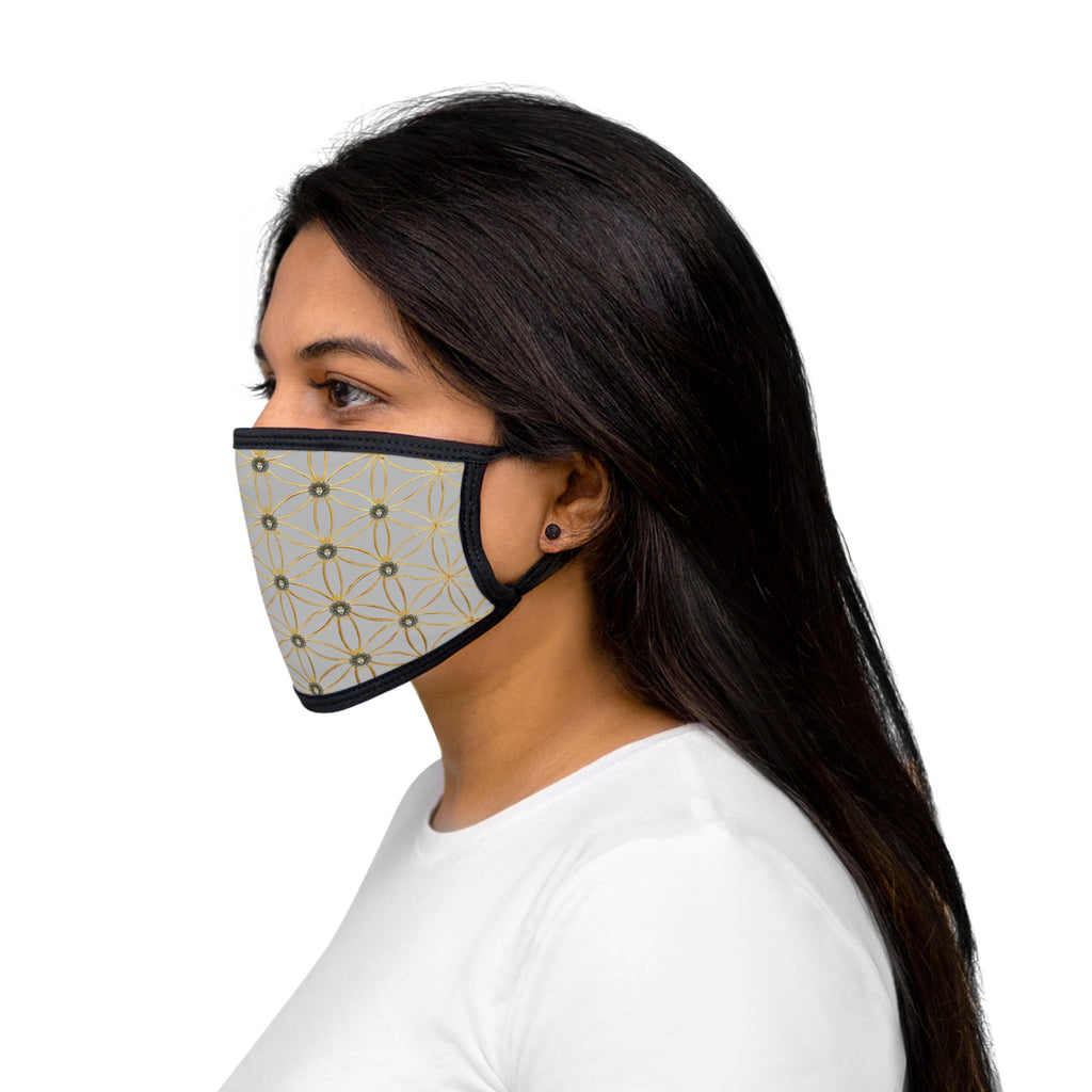 Bozz Queen Flower of Life Face Mask - Light Grey & Gold Stylish Breathable Cloth Mask