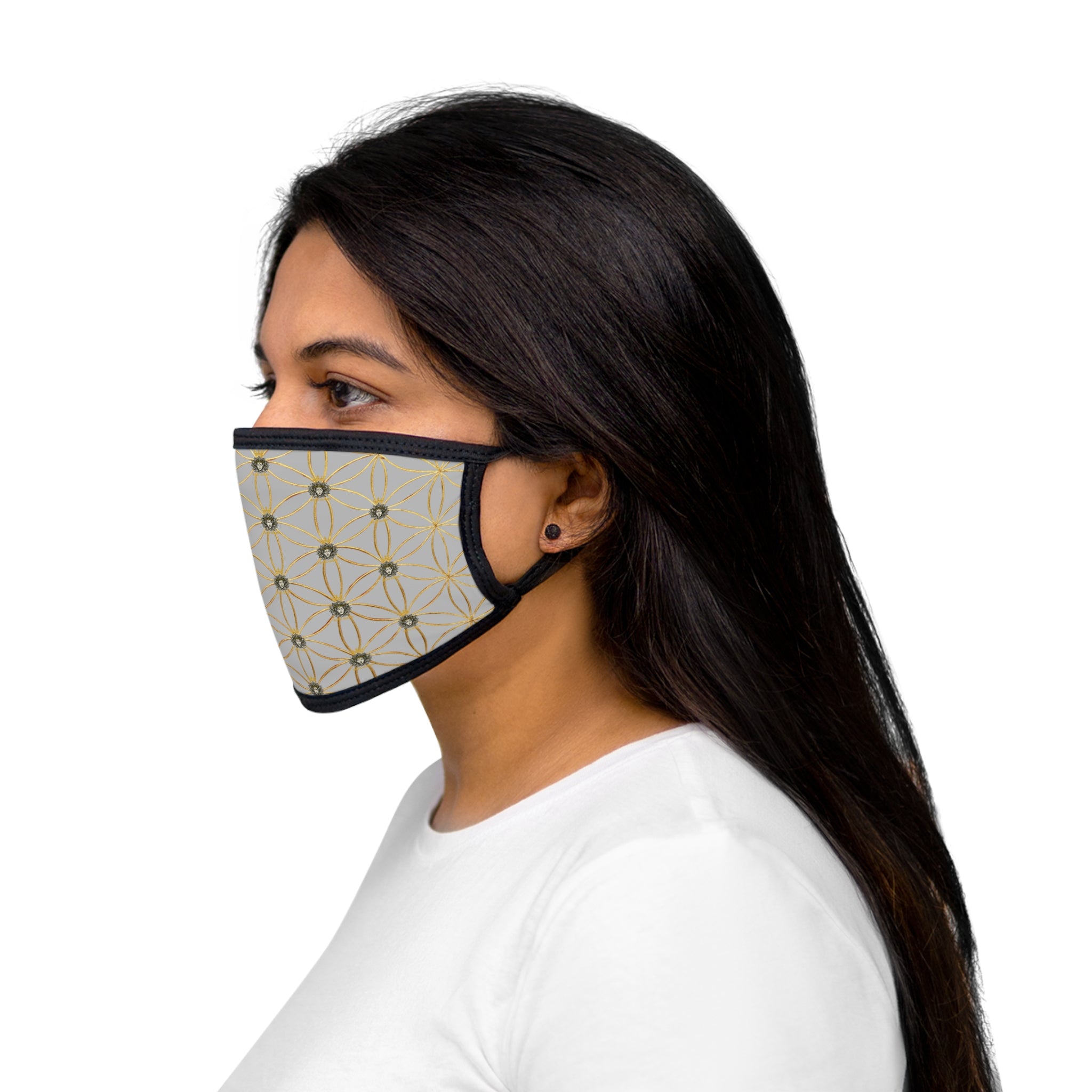 Bozz Queen Flower of Life Face Mask - Light Grey & Gold Stylish Breathable Cloth Mask