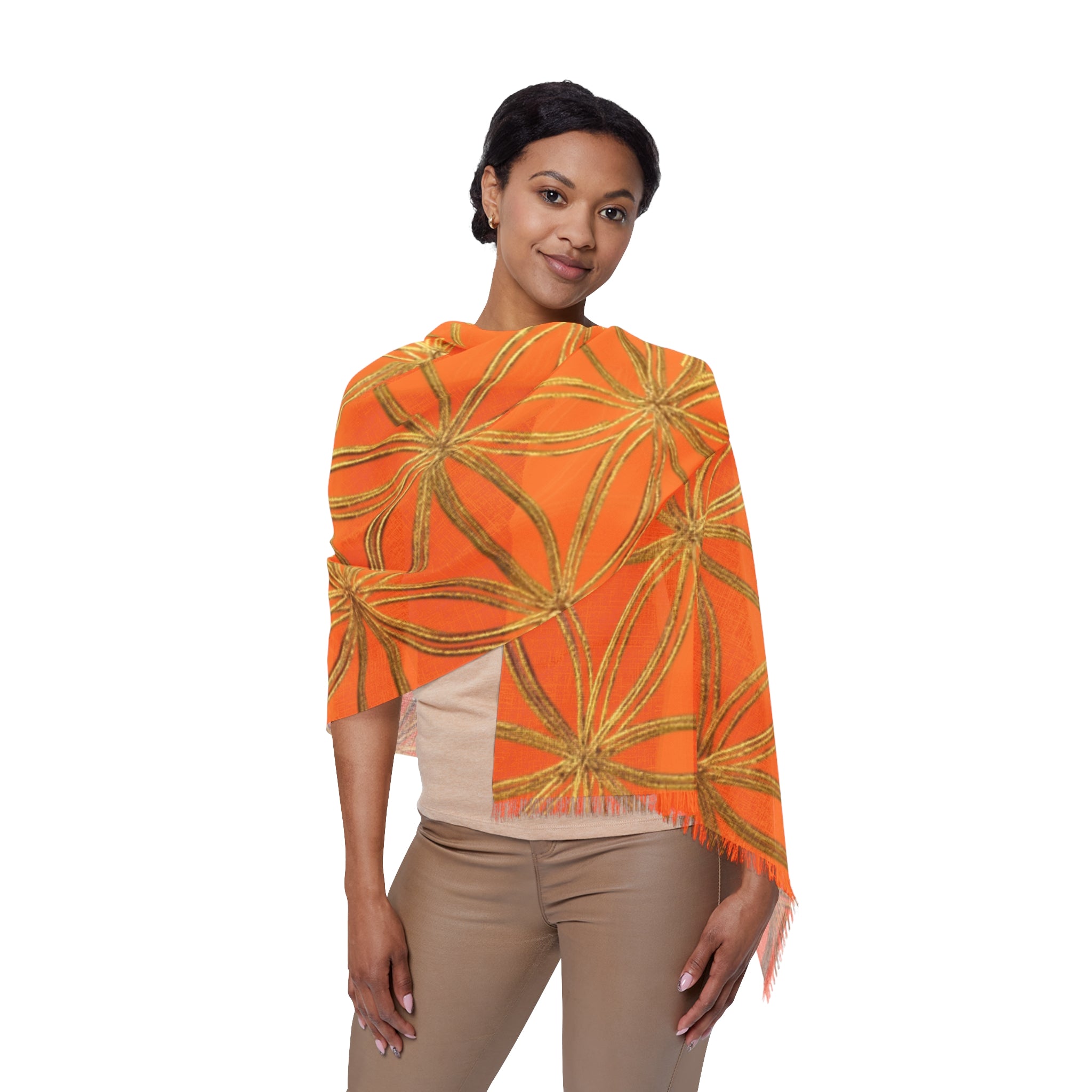 Light Orange & Gold Flower of Life Scarf - Geometric Pattern | Bozz Queen