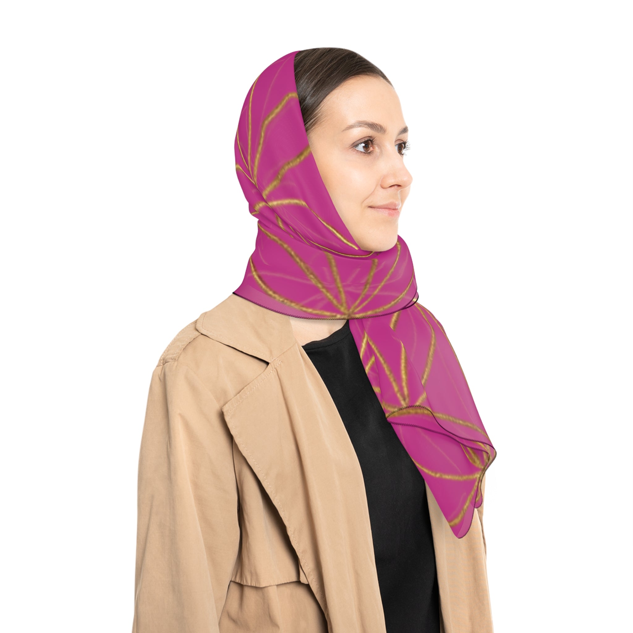 Bozz Queen Flower of Life Scarf - Pink & Gold Elegant Lightweight Poly Scarf