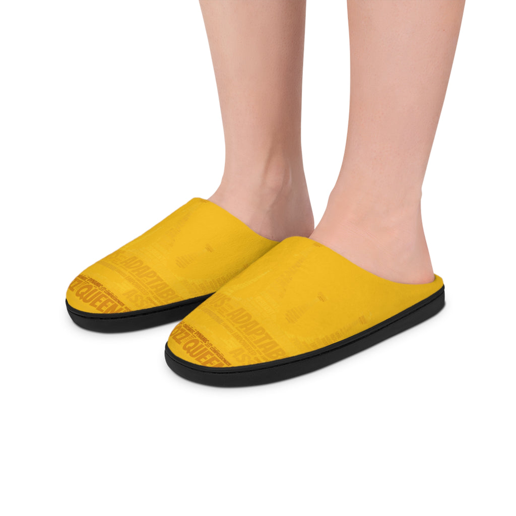 Bozz Queen Yellow & Gold Women's Indoor Slippers - Soft Flannel House Shoes
