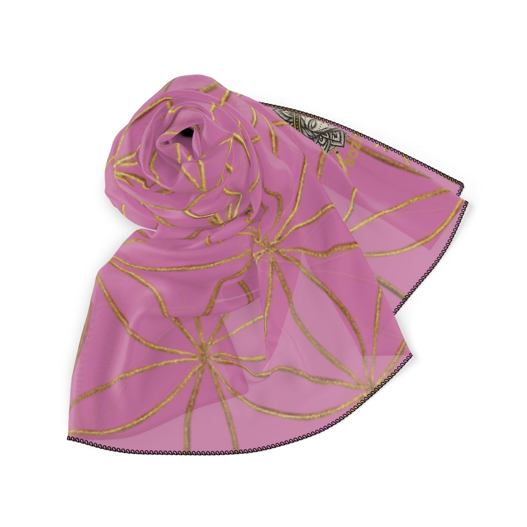 Bozz Queen Flower of Life Scarf - Light Pink & Gold Elegant Lightweight Poly Scarf