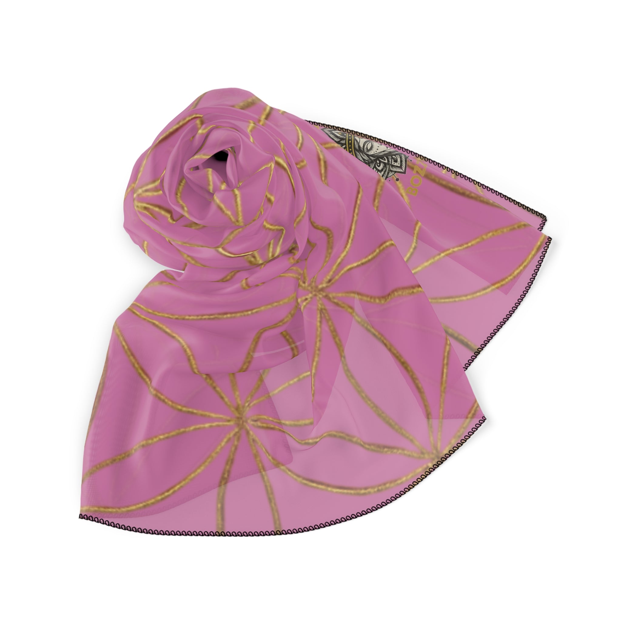 Bozz Queen Flower of Life Scarf - Light Pink & Gold Elegant Lightweight Poly Scarf