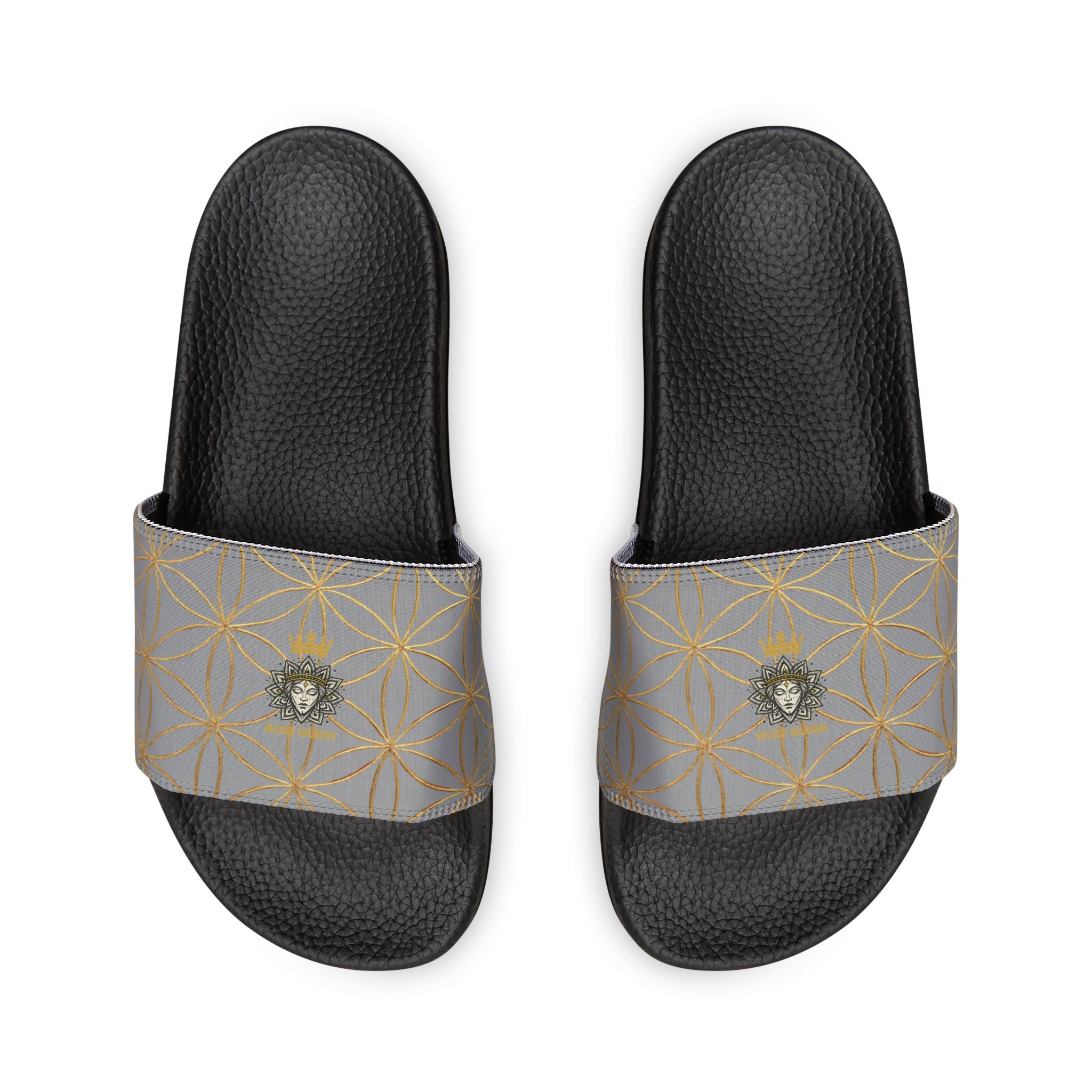 Bozz Queen Grey Flower of Life Women's Sandals - Removable Strap Beach Slides