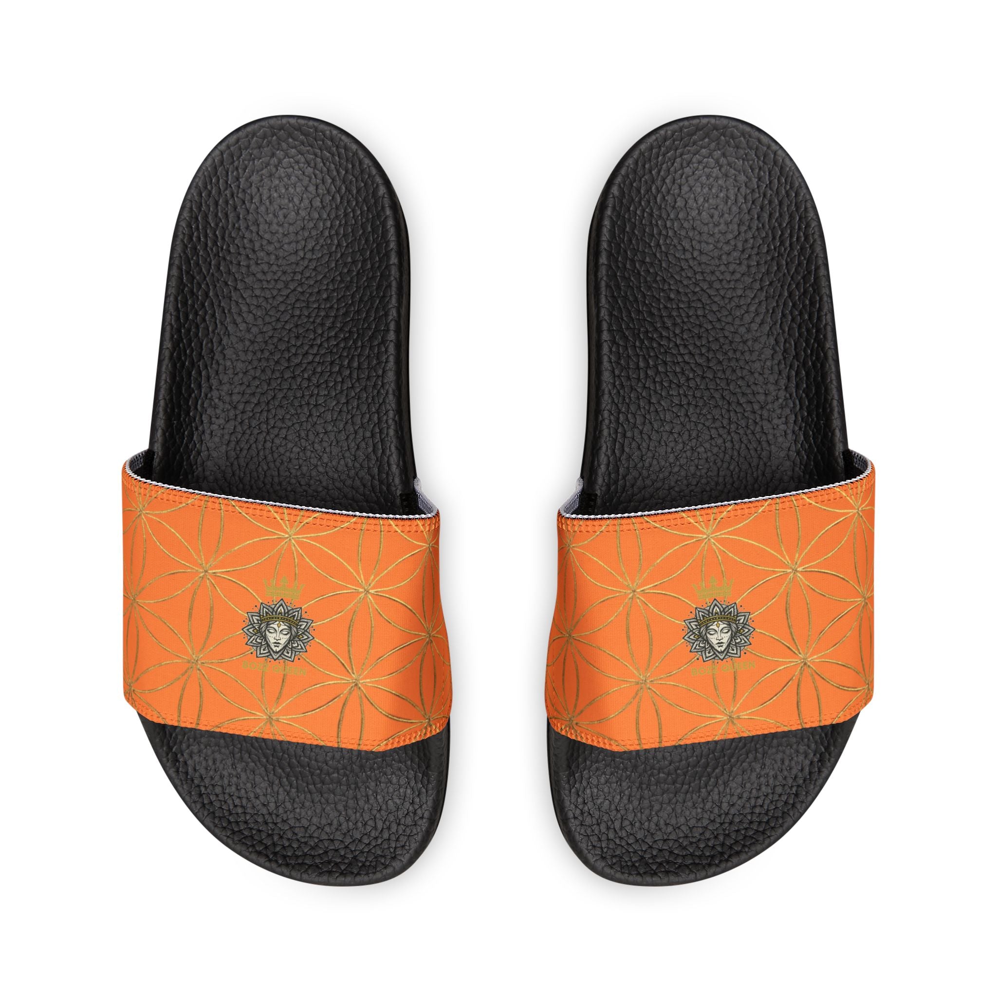 Bozz Queen Light Orange Flower of Life Women's Sandals - Removable Strap Beach Slides