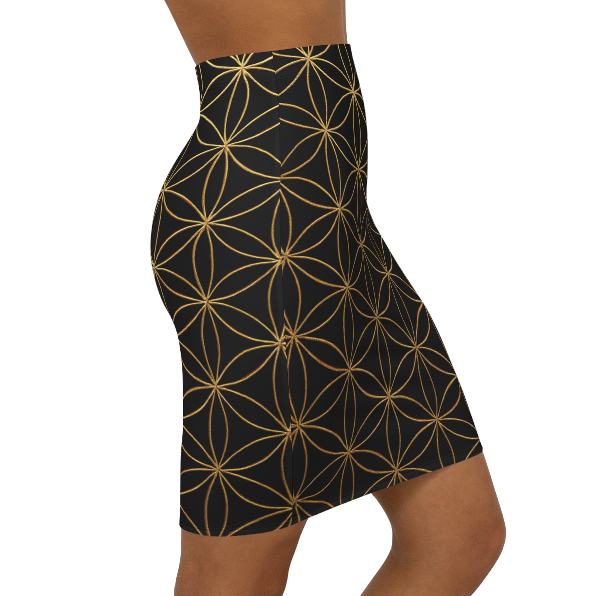 Black Flower of Life Pencil Skirt - Women's Chic Office & Date Night Skirt