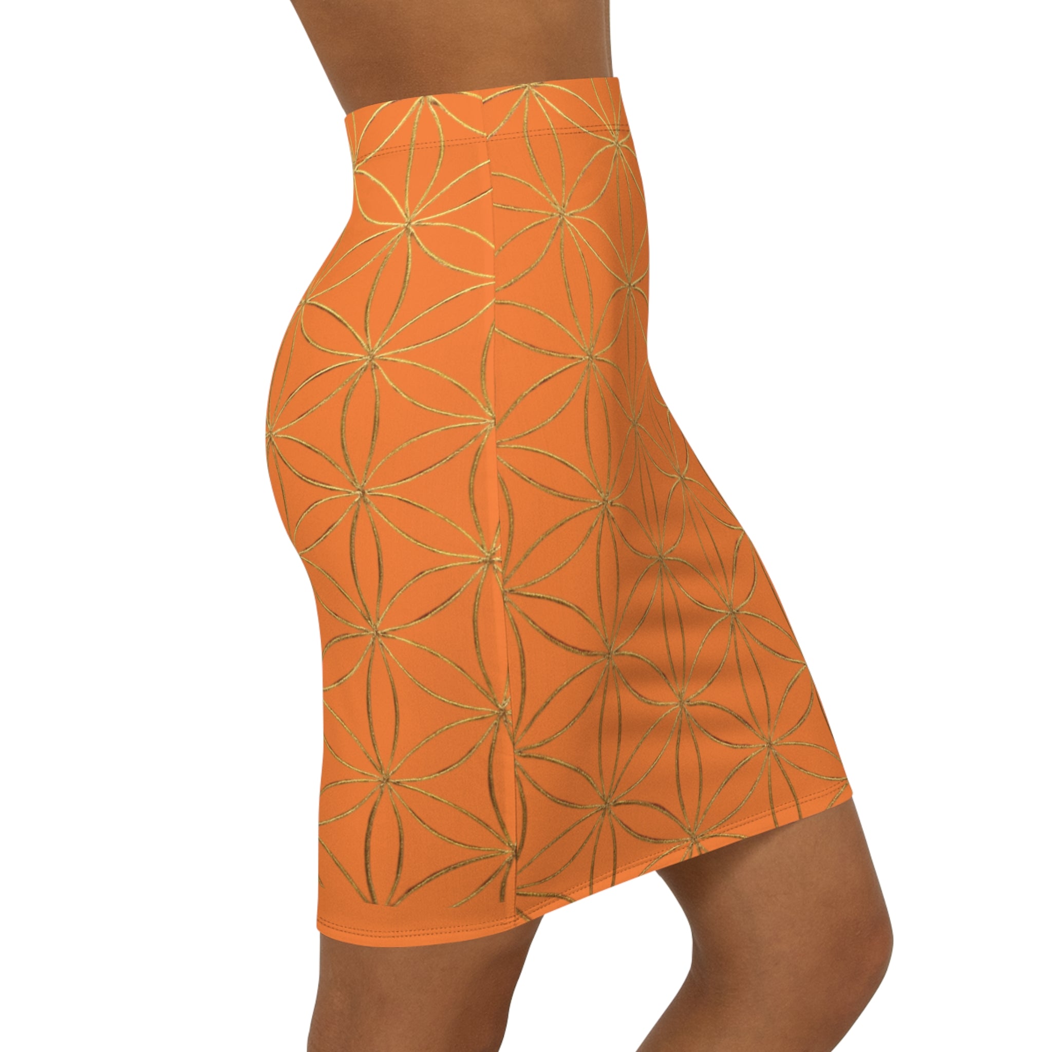 Light Orange Flower of Life Pencil Skirt - Women's Chic Office & Date Night Skirt