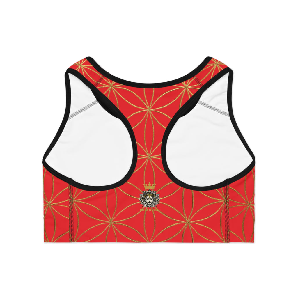 Bozz Queen Red & Gold Flower of Life Sports Bra - Yoga Workout Top