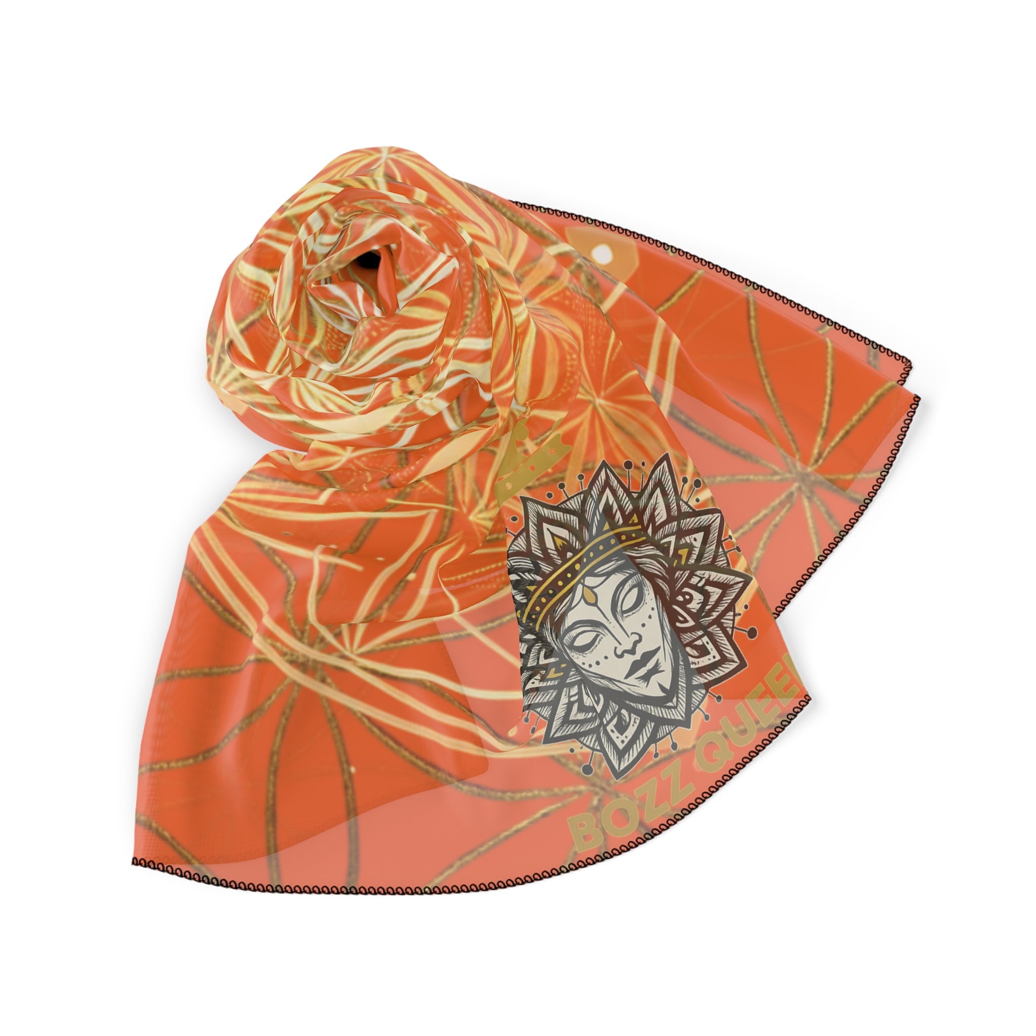 Flower of Life Orange Poly Scarf for Spiritual Healing and Style