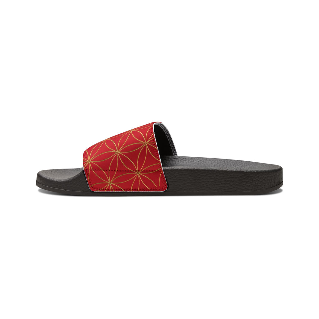 Bozz Queen Dark Red Flower of Life Women's Sandals - Removable Strap Beach Slides
