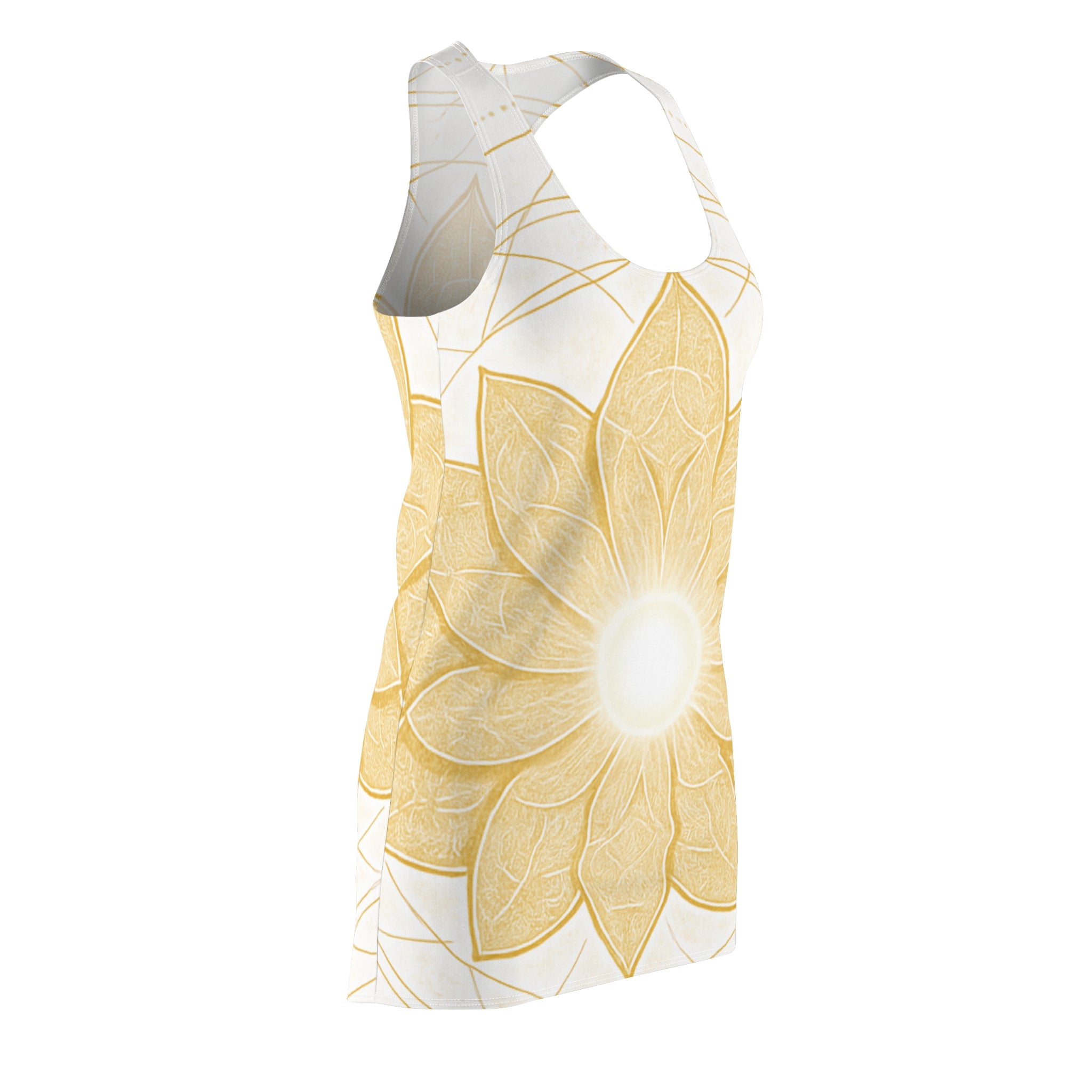 White and Golden Chakra Flow Racerback Dress - Crown Energy (Sahasrara) Wellness Wear
