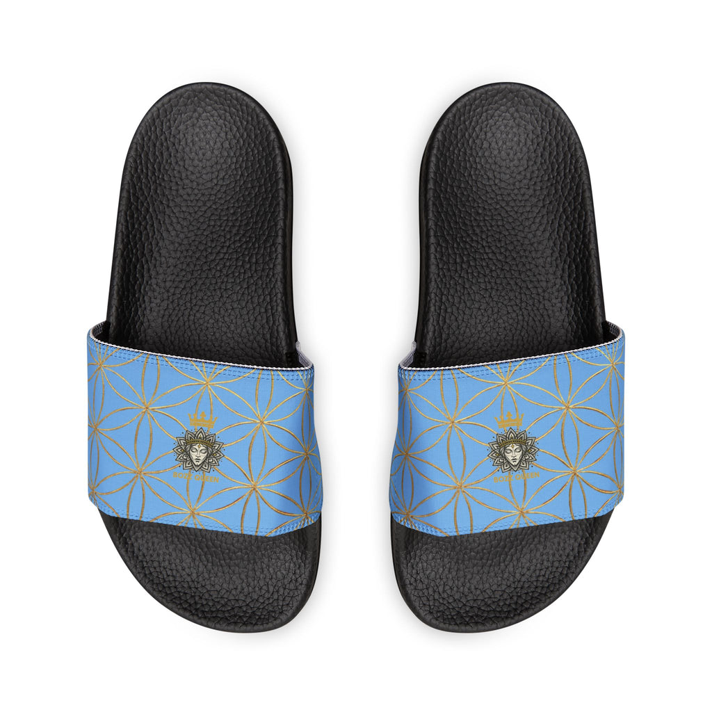 Bozz Queen Light Blue Flower of Life Women's Sandals - Removable Strap Beach Slides