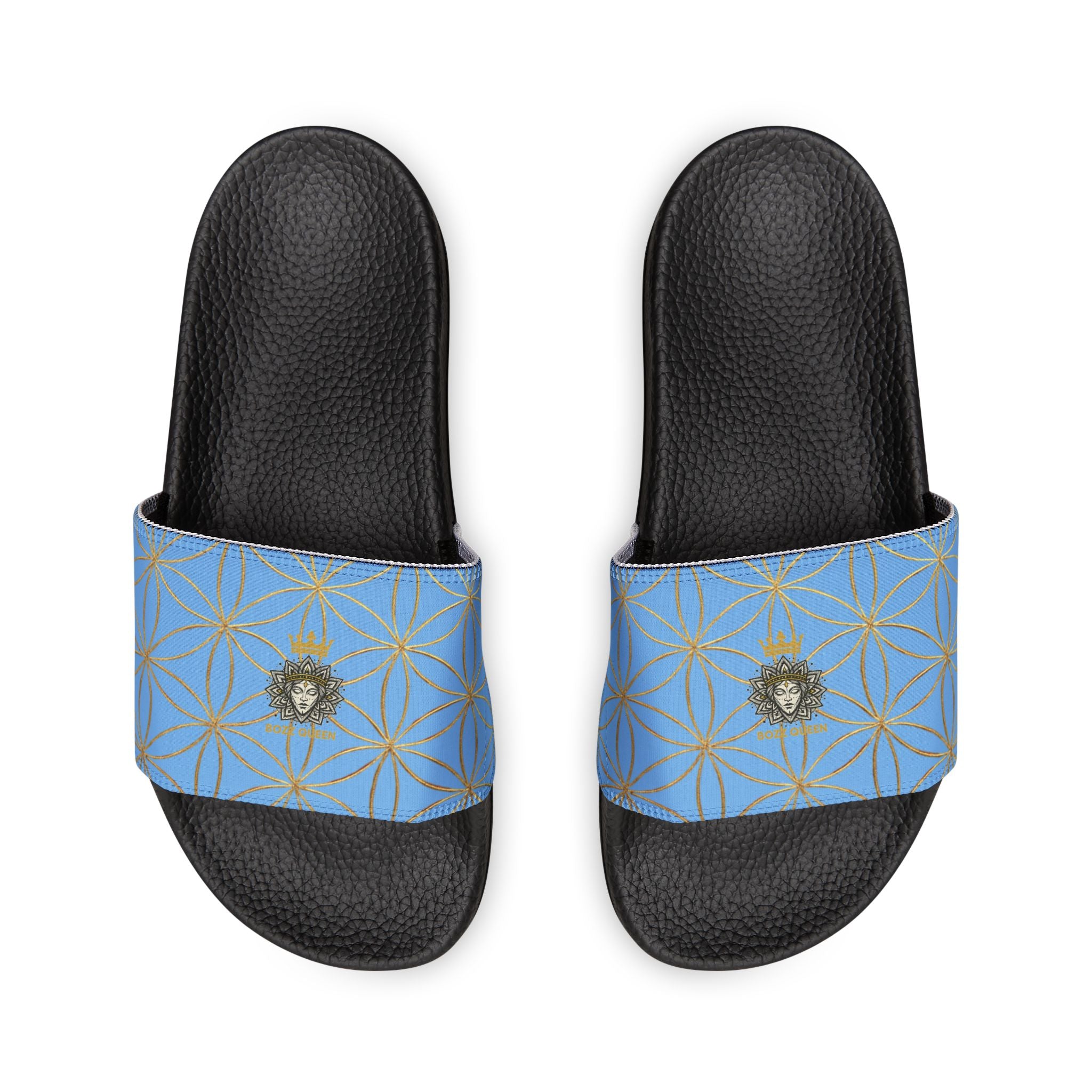 Bozz Queen Light Blue Flower of Life Women's Sandals - Removable Strap Beach Slides