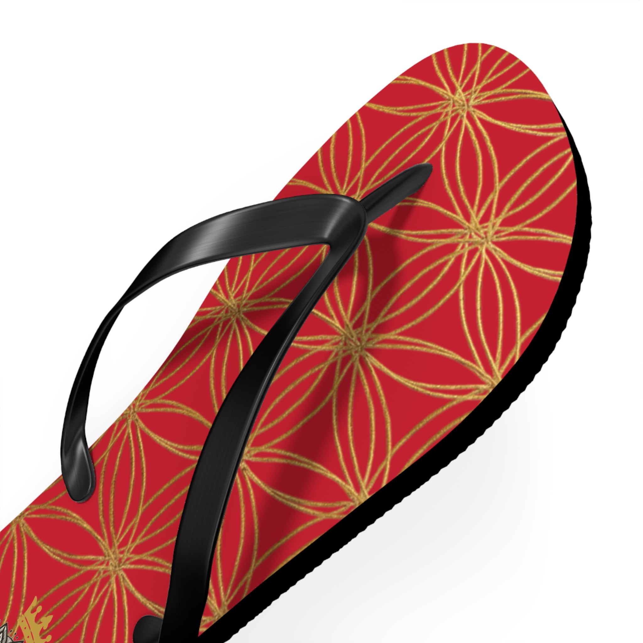 Bozz Queen Dark Red & Gold Flower of Life Flip Flops - Elegant Beach Sandals