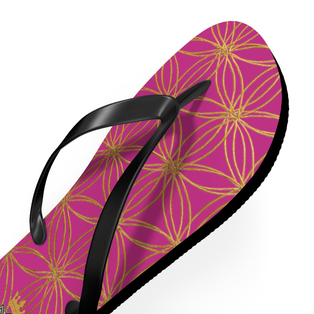 Bozz Queen Pink & Gold Flower of Life Flip Flops - Elegant Beach Sandals