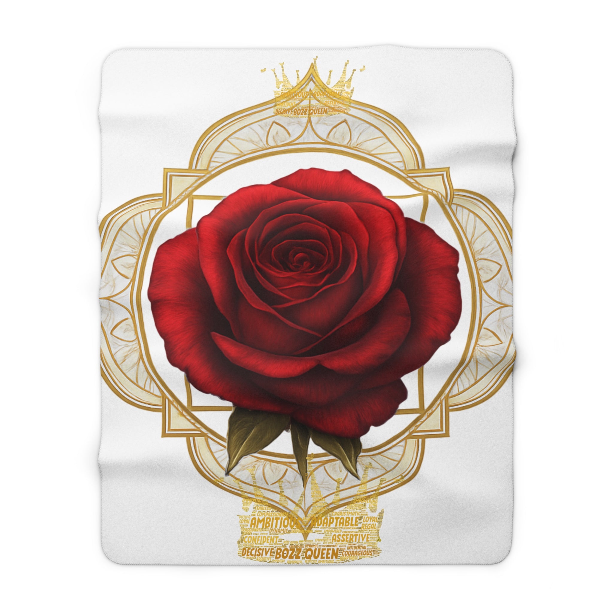 Root Chakra Red Sherpa Blanket with Golden Rose - Grounding & Security