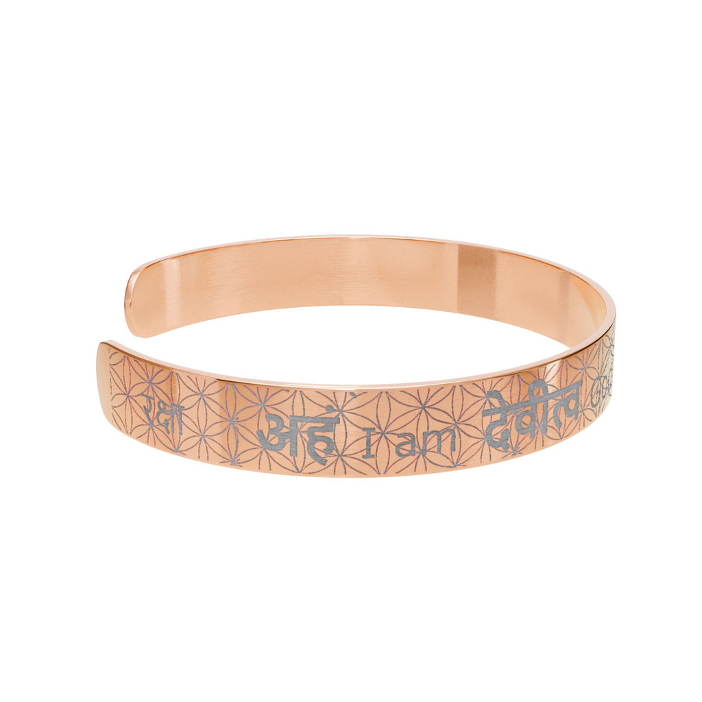 I am Goddess Engraved Cuff Bracelet - Sanskrit & English Personalized Jewelry