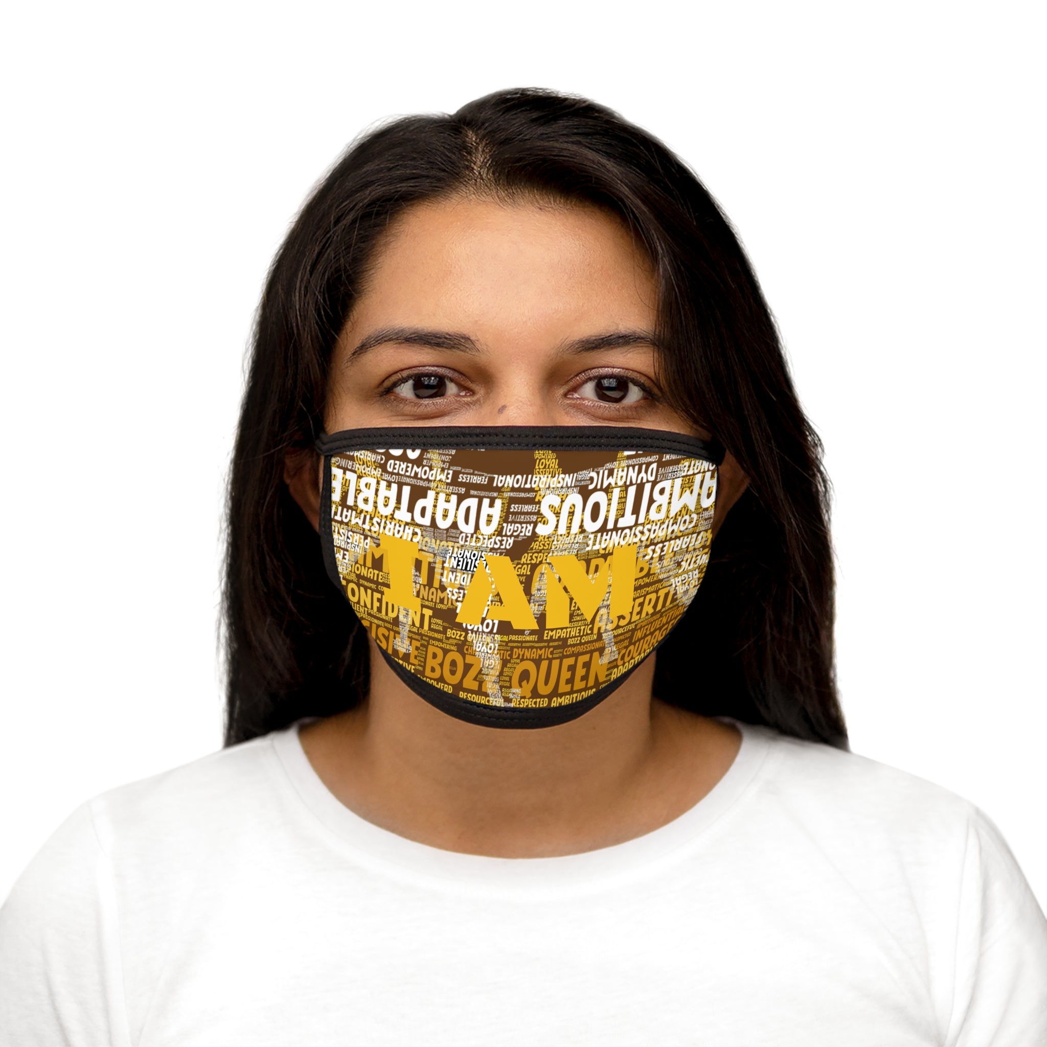 I AM Series Empowering Face Mask - Light Brown Mixed-Fabric with Inspirational Quotes