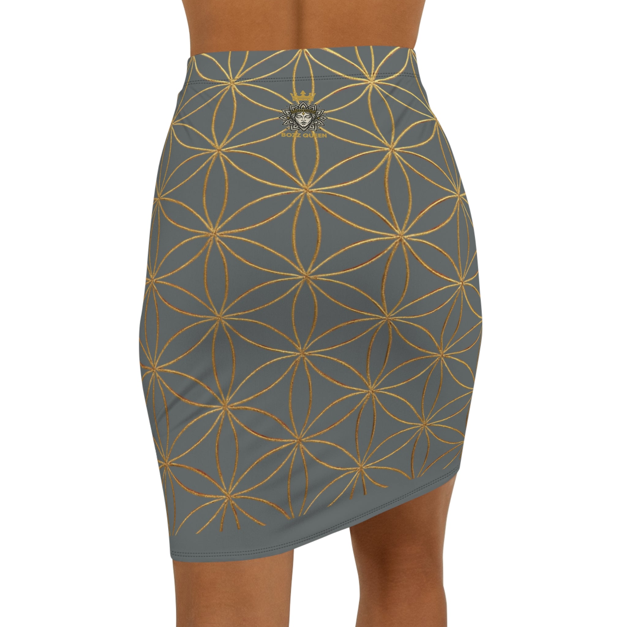 Dark Grey Flower of Life Pencil Skirt - Women's Chic Office & Date Night Skirt