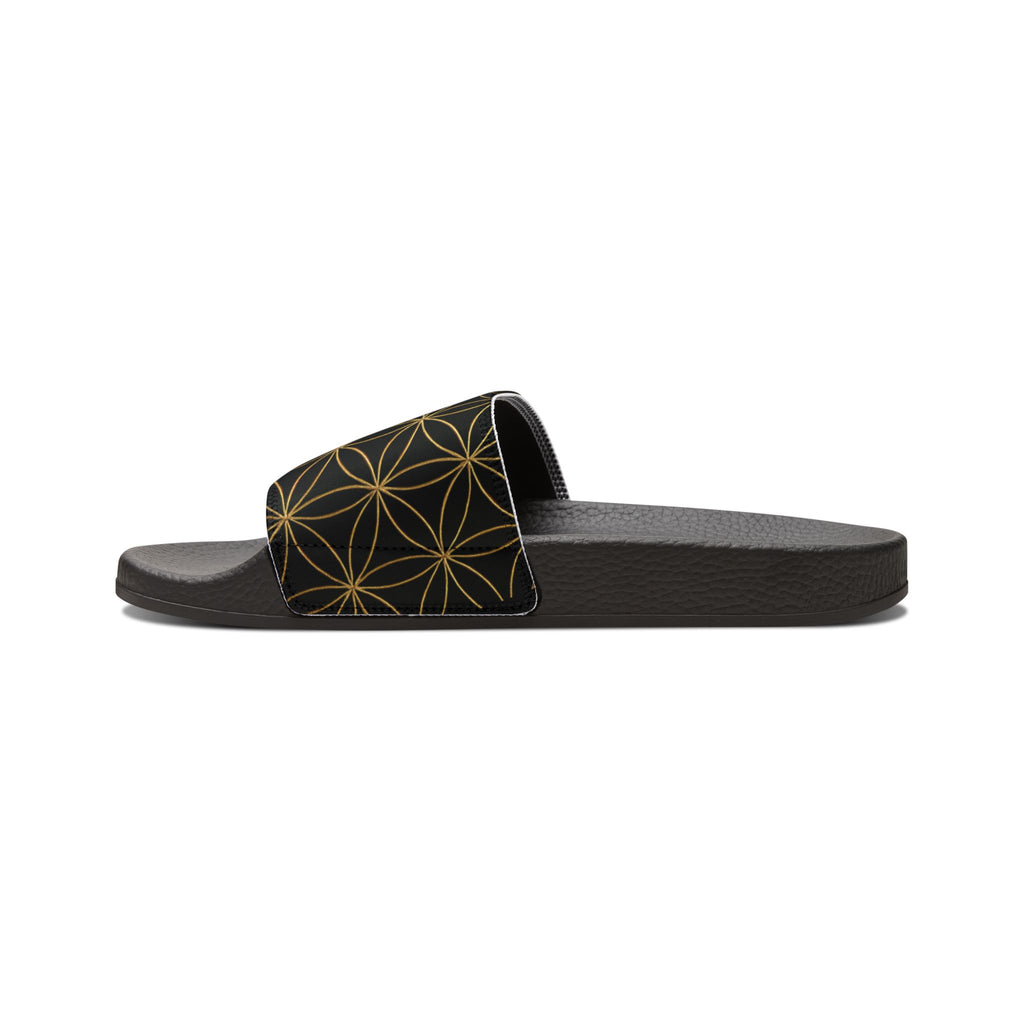 Bozz Queen Black Flower of Life Women's Sandals - Removable Strap Beach Slides